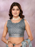 Greyish Blue Woven Floral Saree