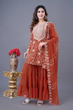 Designer Embroidered Georgette Top–Sharara Set with Dupatta