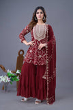 Designer Embroidered Georgette Top–Sharara Set with Dupatta