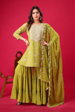 Designer Embroidered Georgette Top–Sharara Set with Dupatta