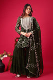 Designer Embroidered Georgette Top–Sharara Set with Dupatta