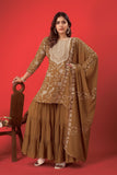 Designer Embroidered Georgette Top–Sharara Set with Dupatta