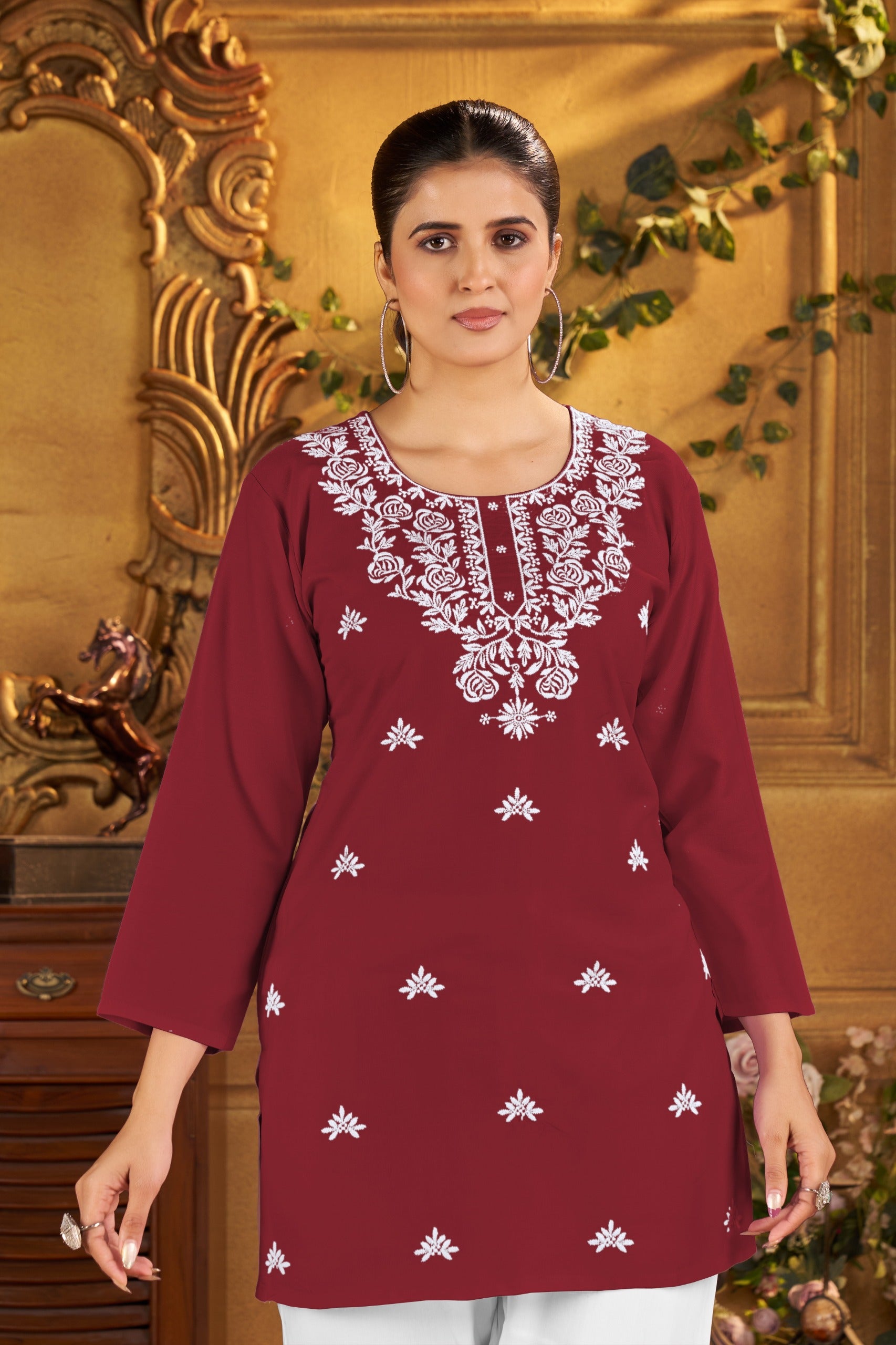 Embroidered Short Tops for Office & Everyday Wear