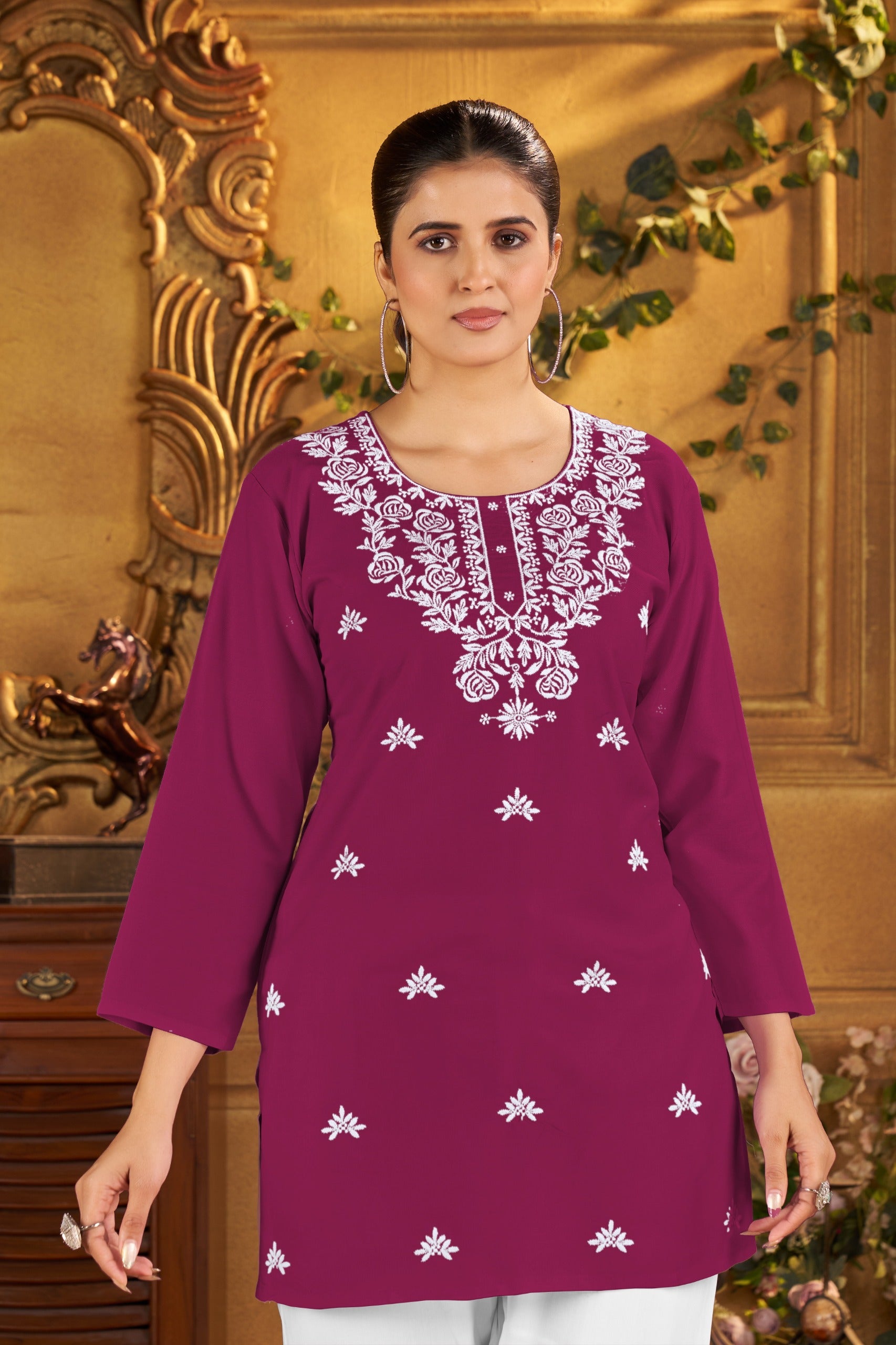 Embroidered Short Tops for Office & Everyday Wear