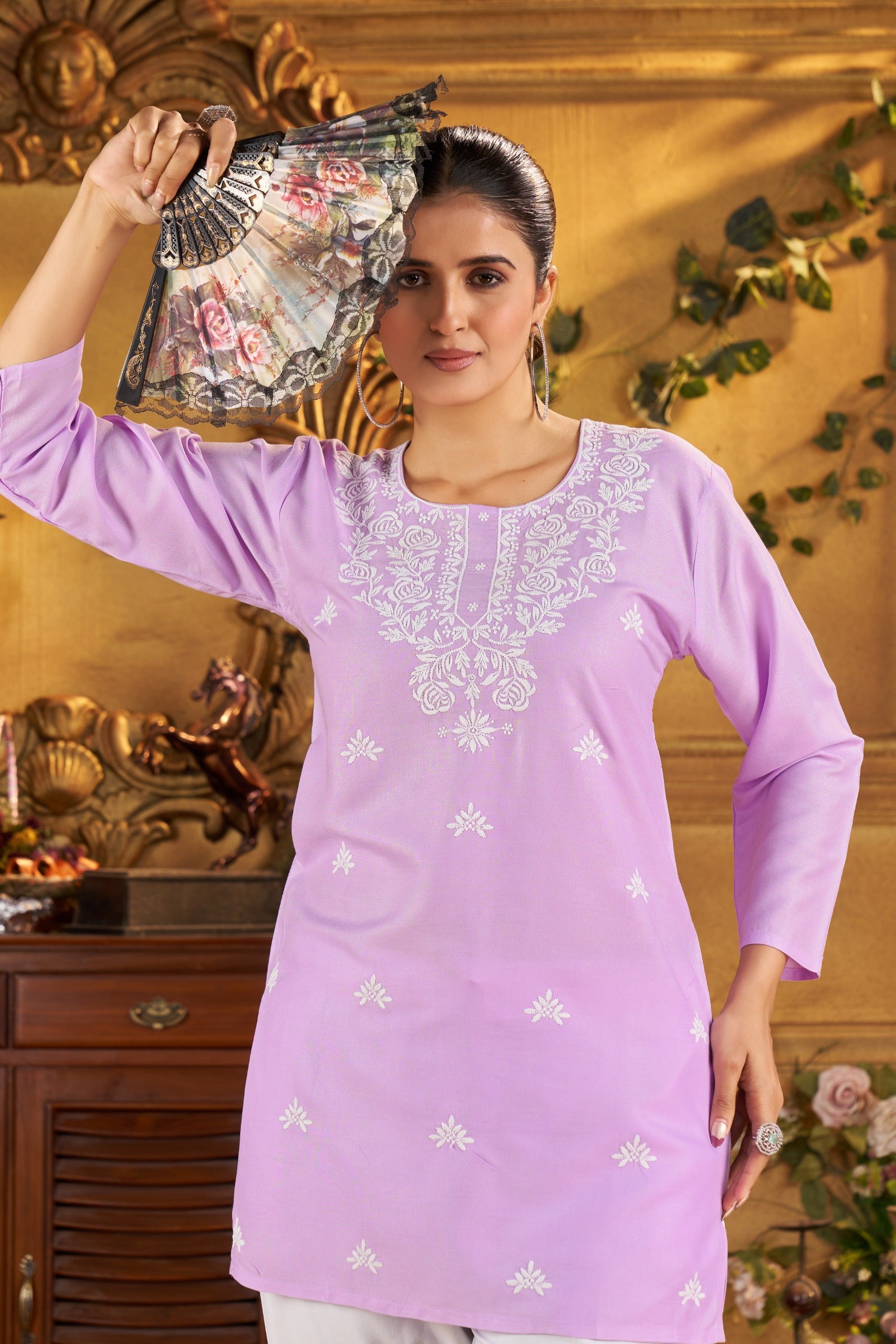 Embroidered Short Tops for Office & Everyday Wear