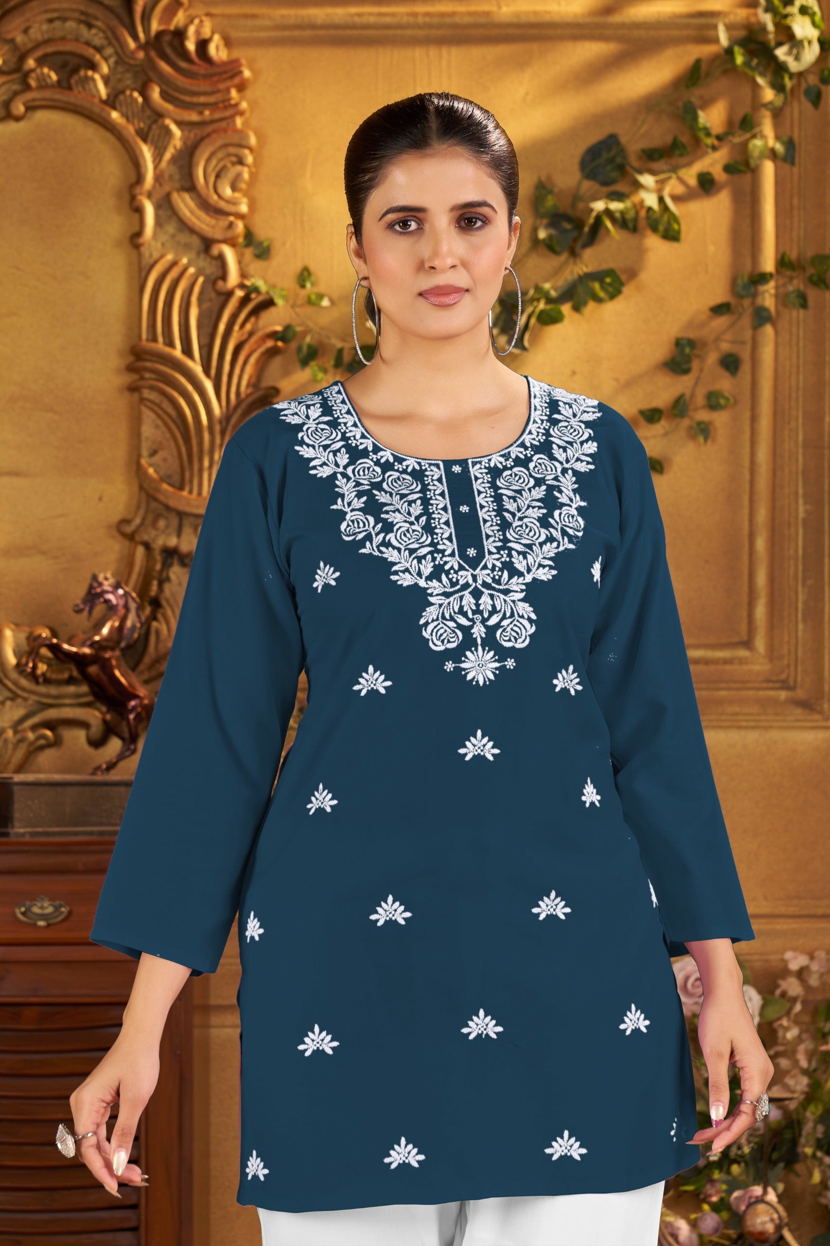 Embroidered Short Tops for Office & Everyday Wear