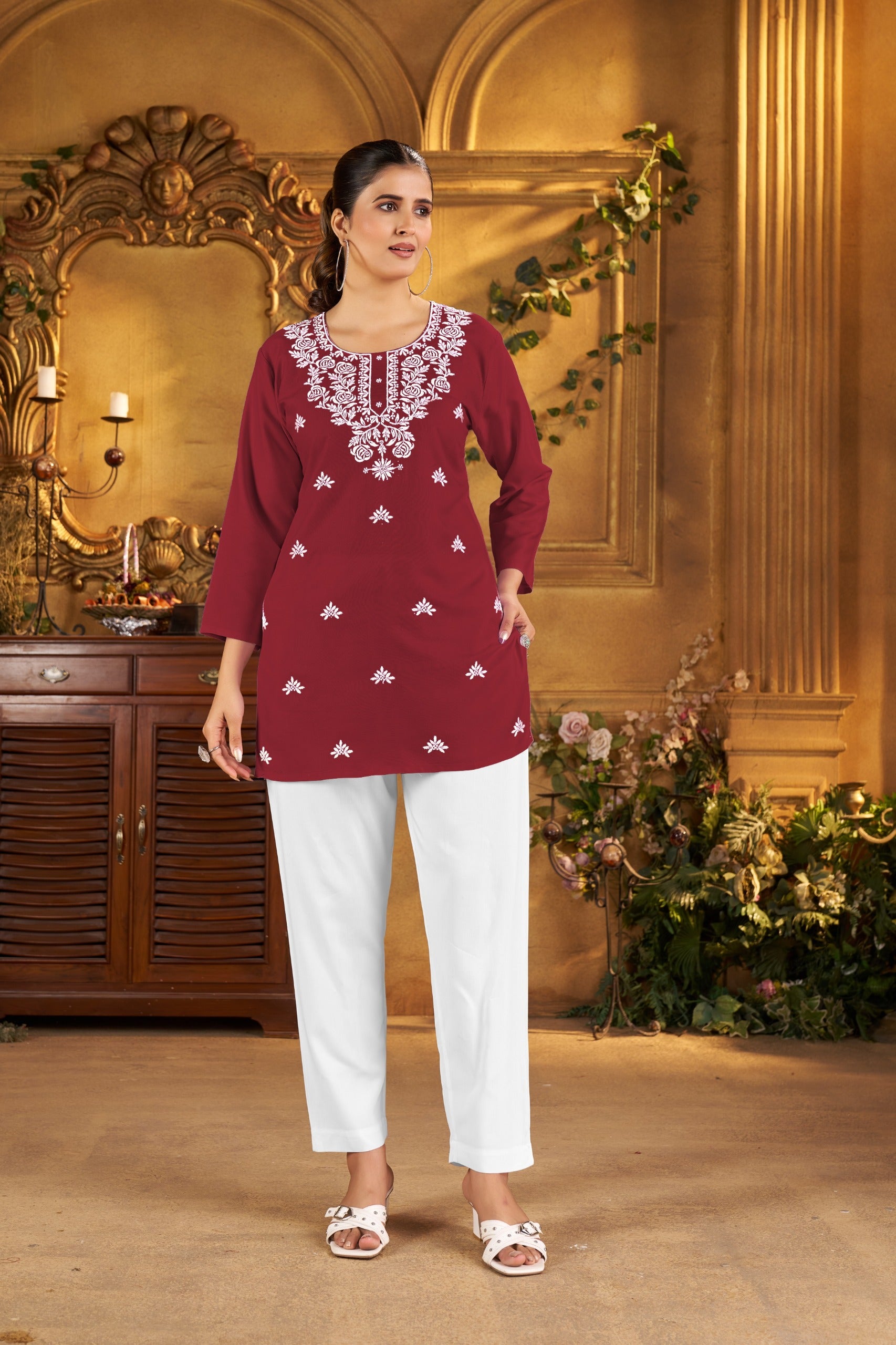 Embroidered Short Tops for Office & Everyday Wear