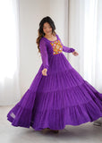 Designer Laheriya Print Anarkali Gown with Gamthi Work