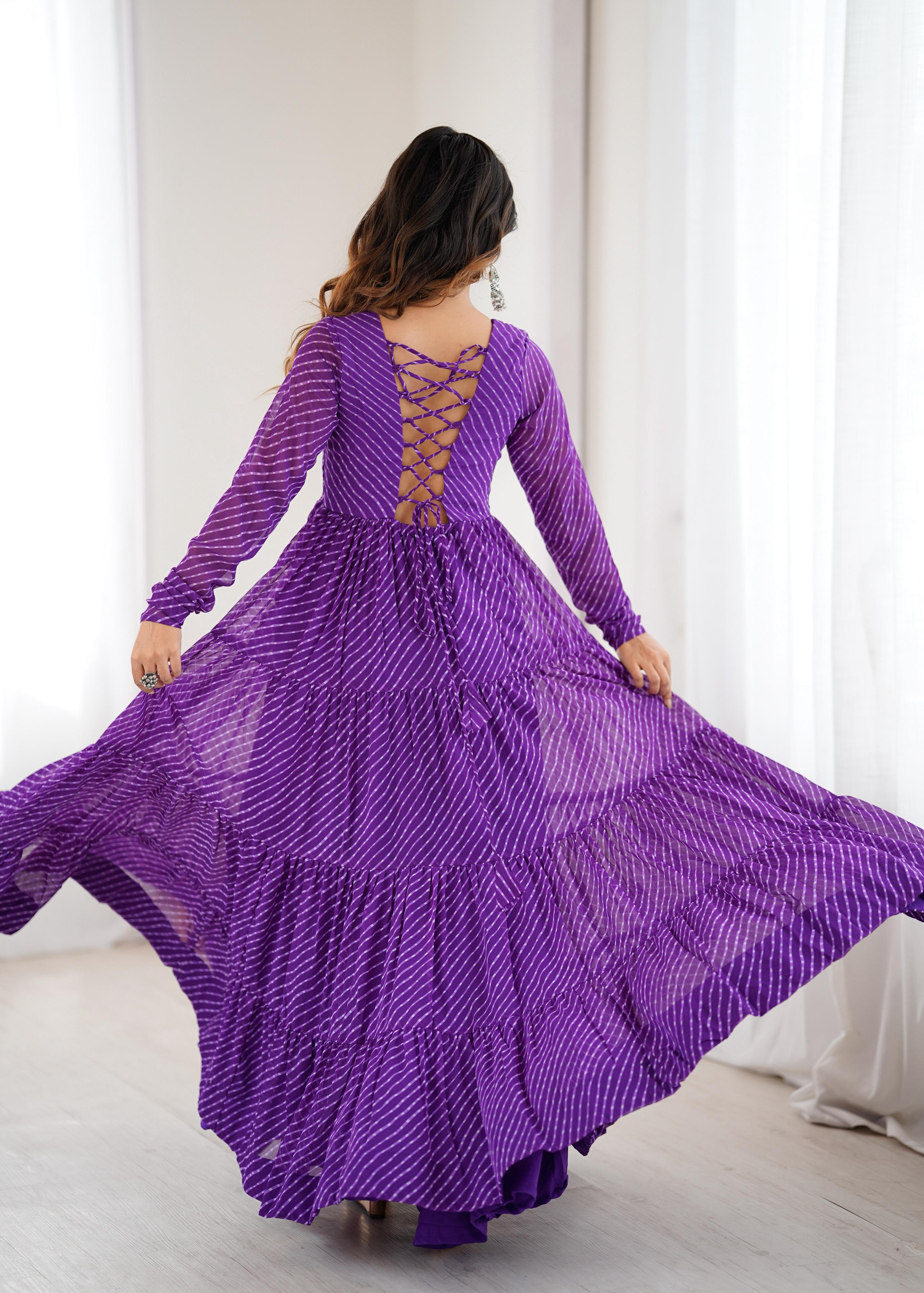 Designer Laheriya Print Anarkali Gown with Gamthi Work