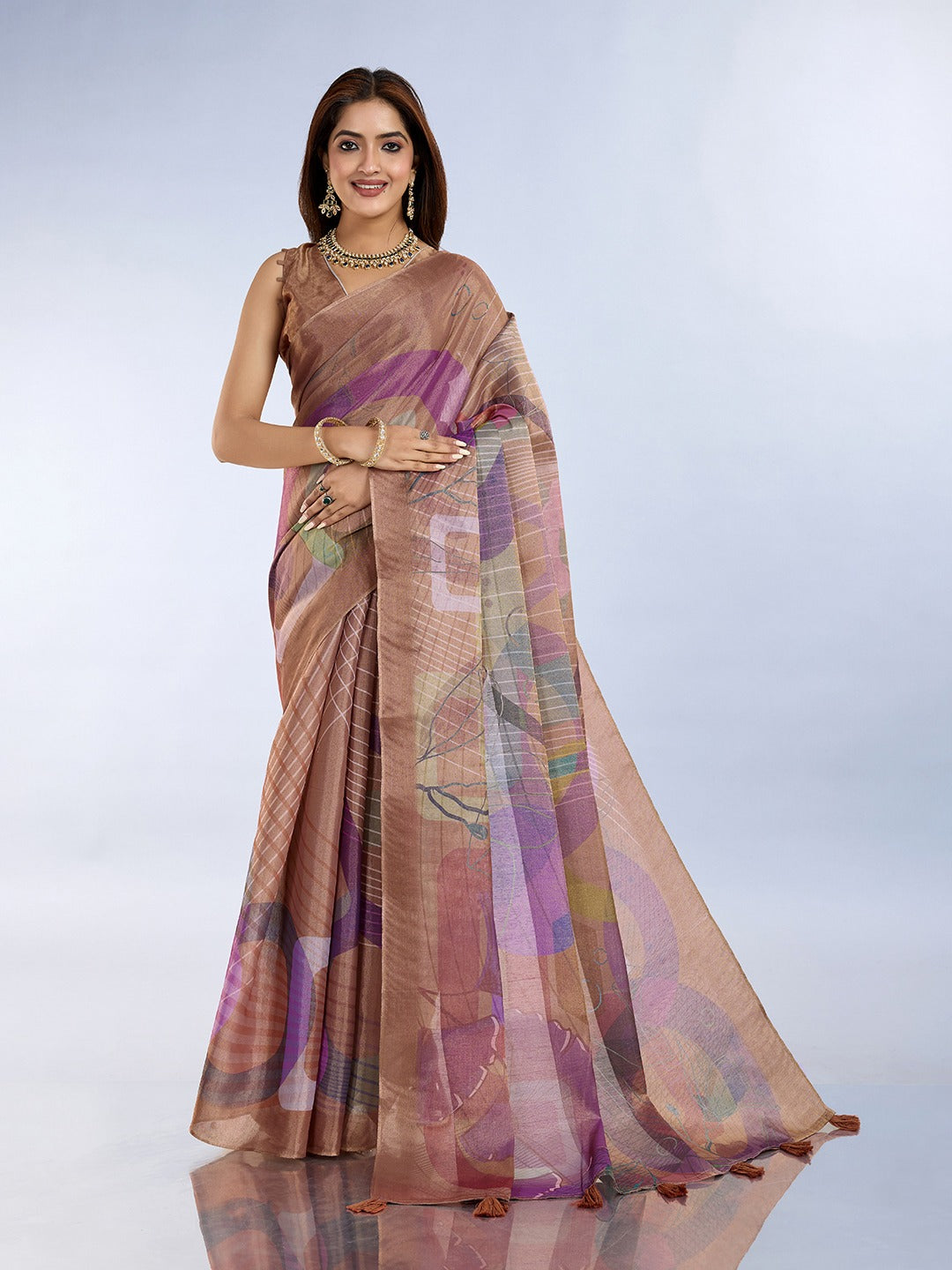 Brown Abstract Printed Saree