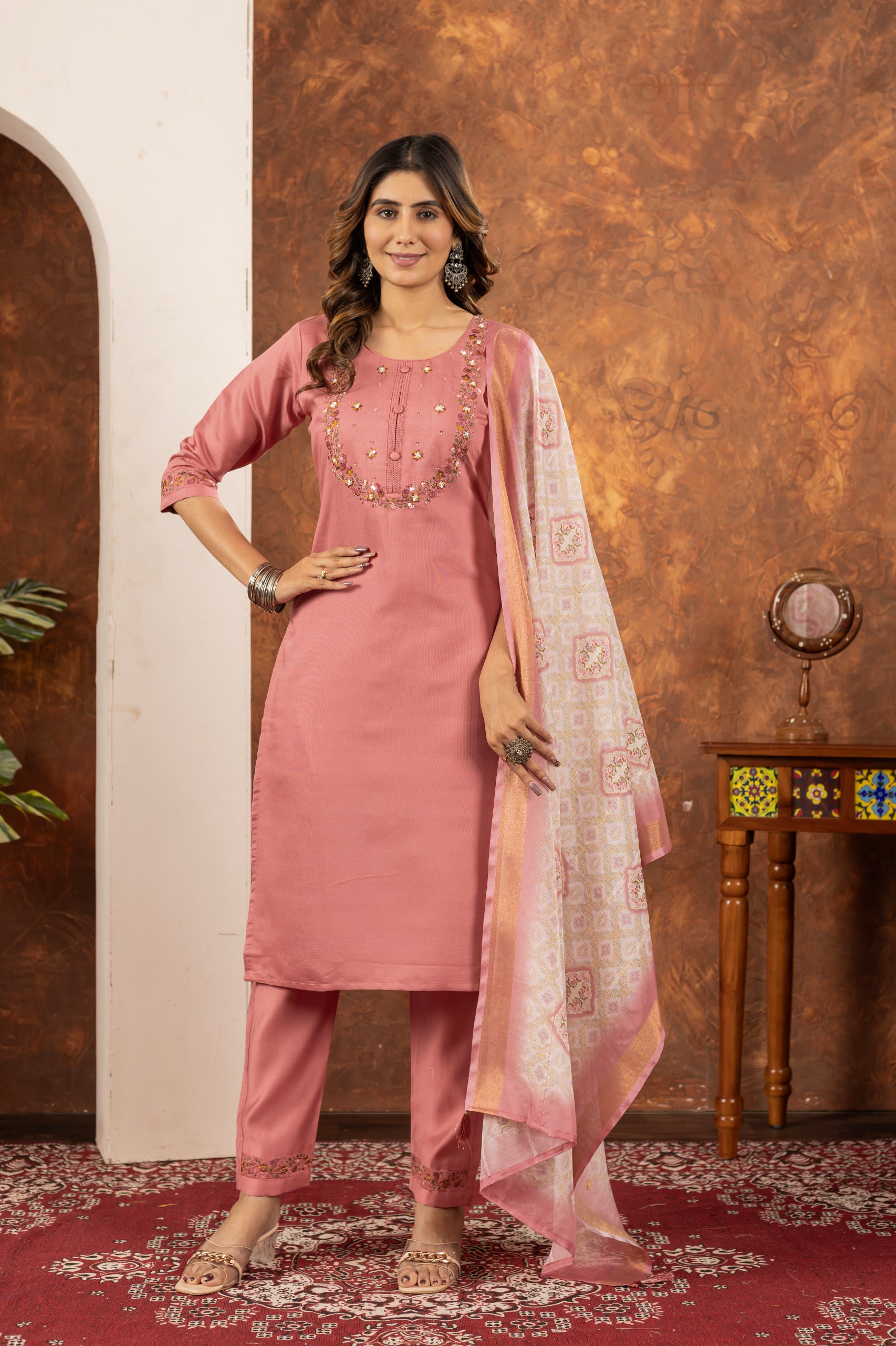 Elegant Embroidered Kurti Pant Dupatta Set