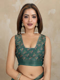 Teal Green Floral Printed Erode Anmol Silk Saree