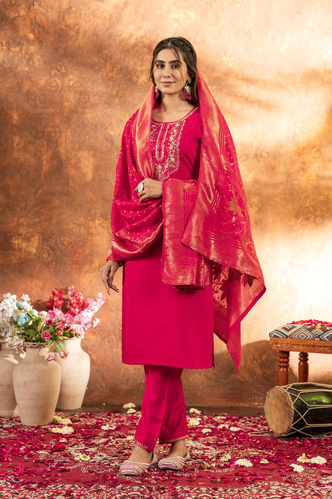Embroidered Kurti, Salwar & Dupatta Set