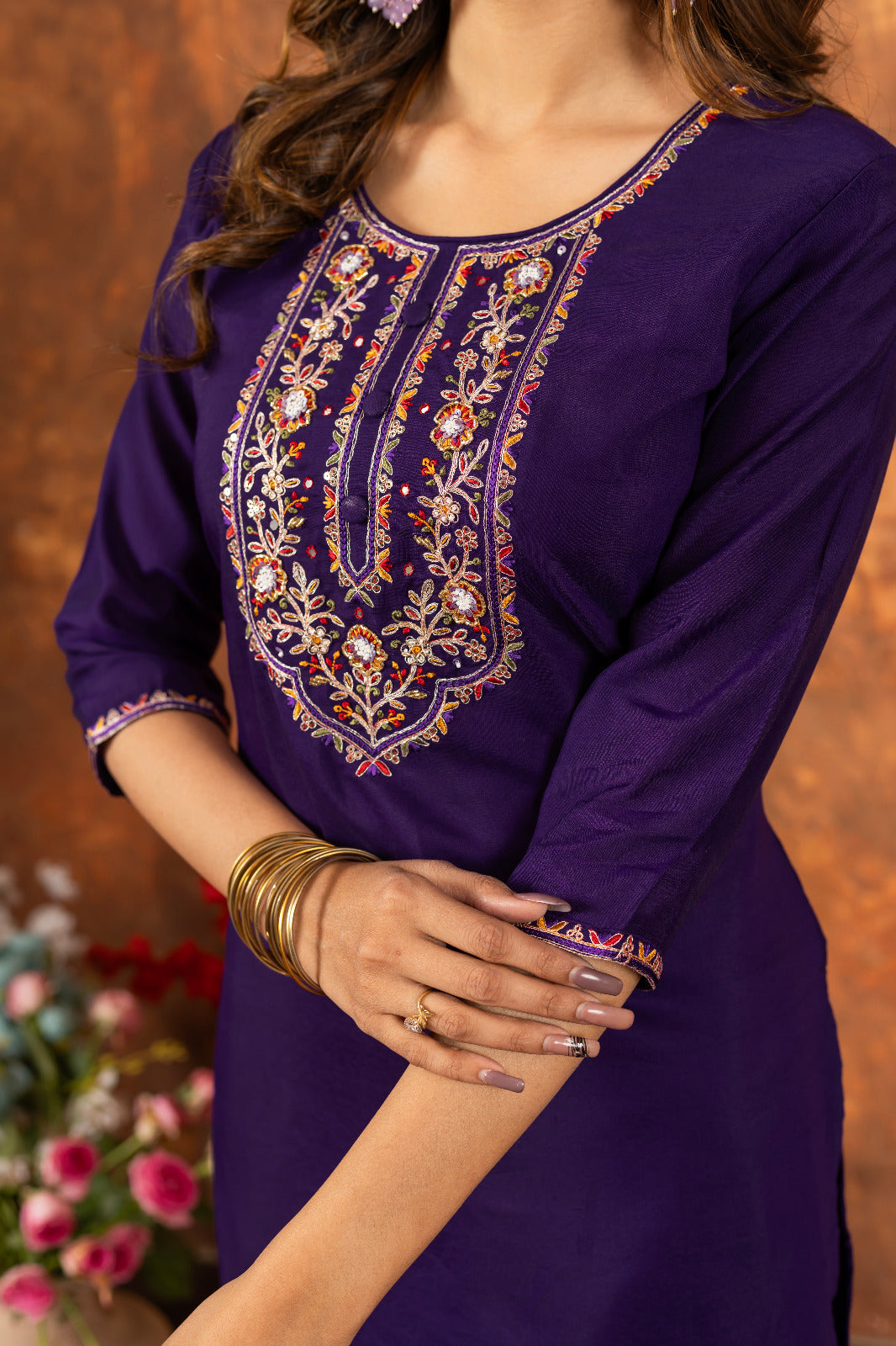 Embroidered Kurti, Salwar & Dupatta Set