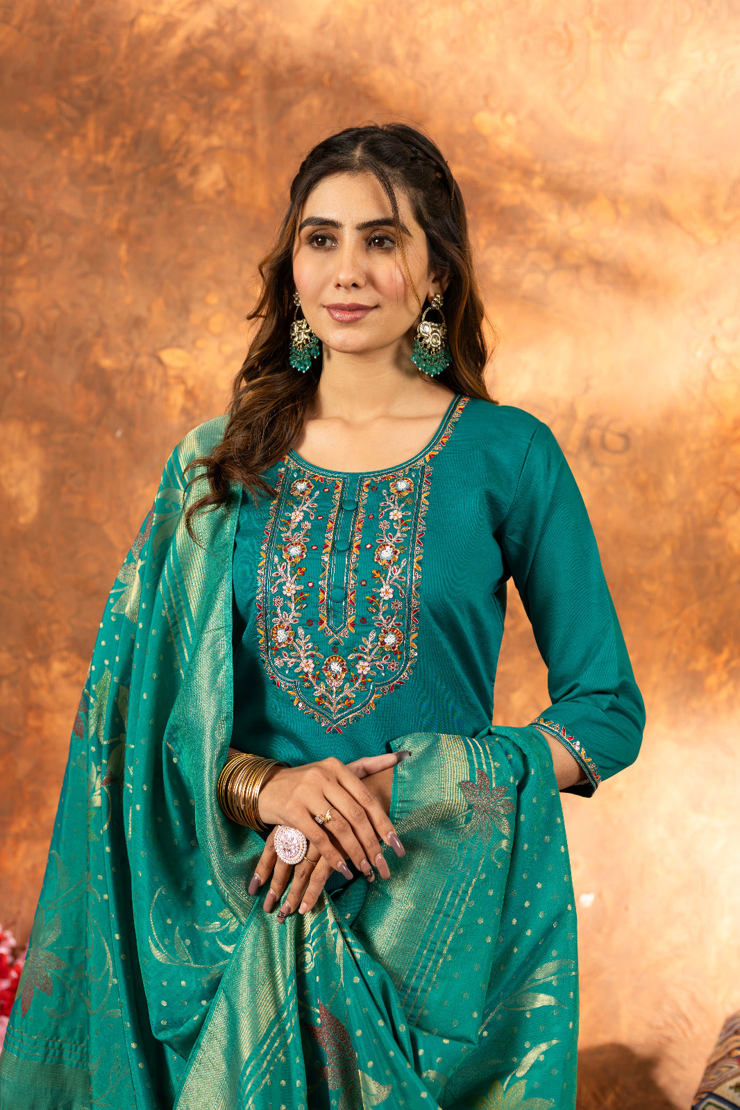 Embroidered Kurti, Salwar & Dupatta Set