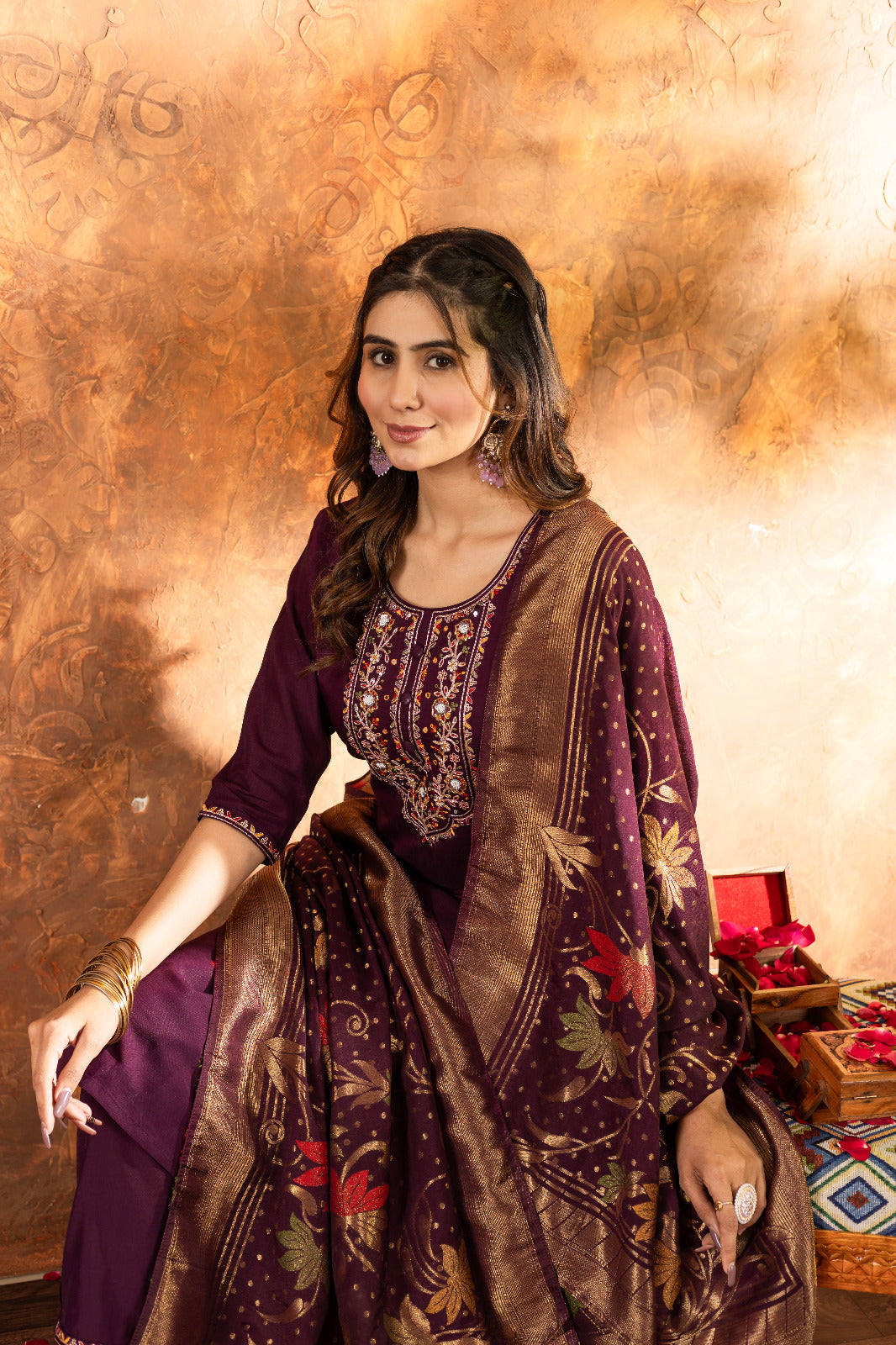 Embroidered Kurti, Salwar & Dupatta Set