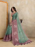 Green & Mauve Dual-Tone Printed Erode Anmol Silk Saree