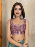 Green & Mauve Dual-Tone Printed Erode Anmol Silk Saree