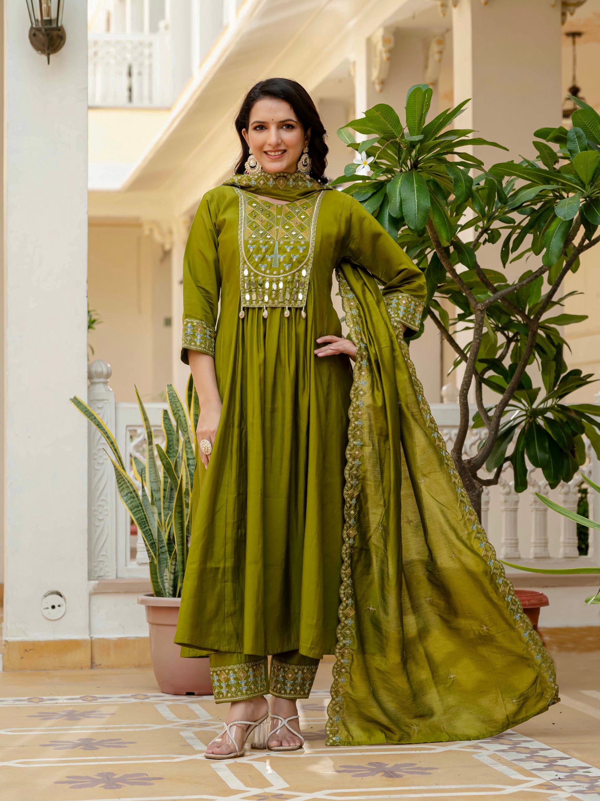 Elegant Embroidered Anarkali Kurti with Pant & Dupatta (Stitched – 3 Piece Set)