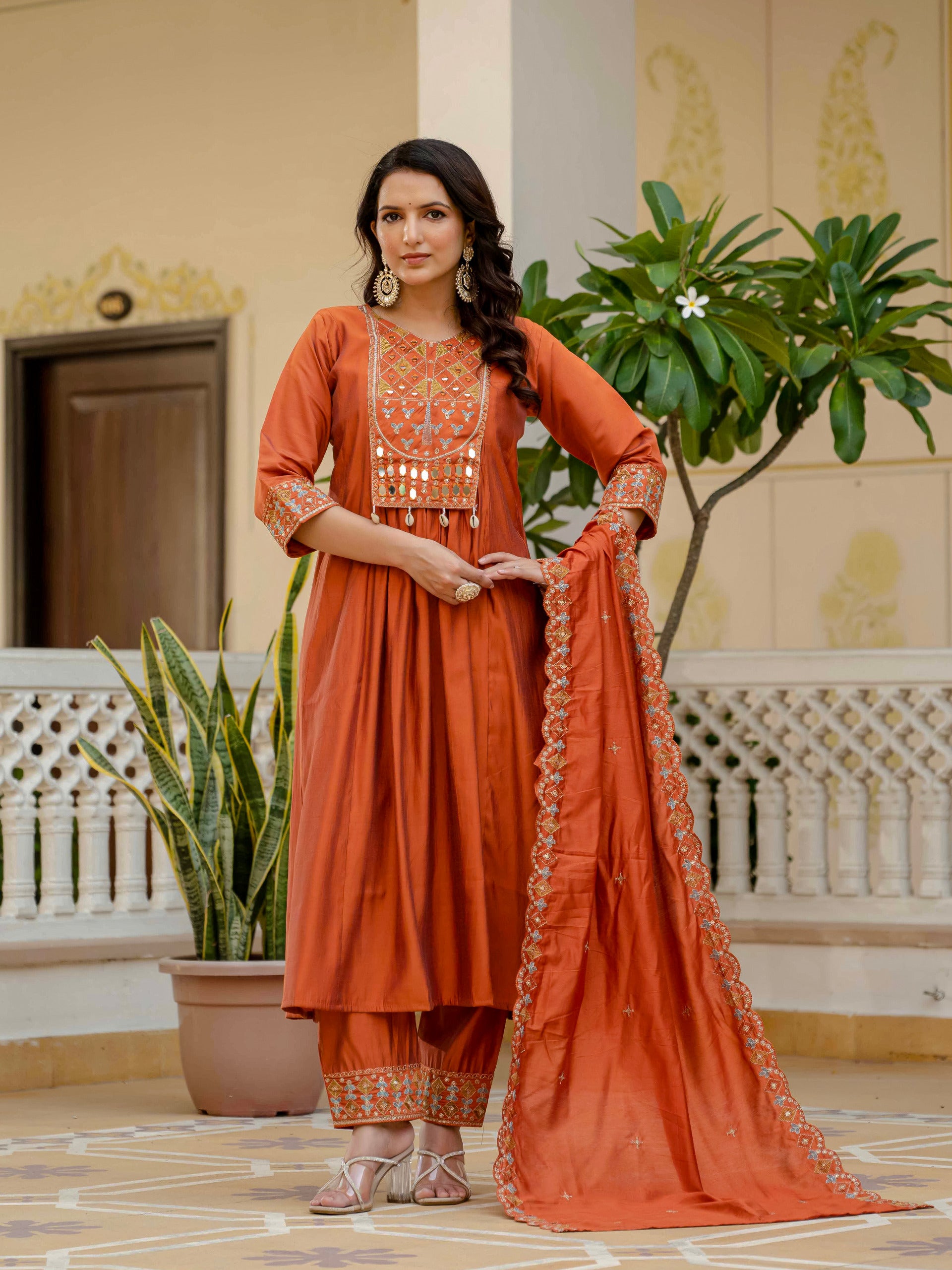 Elegant Embroidered Anarkali Kurti with Pant & Dupatta (Stitched – 3 Piece Set)