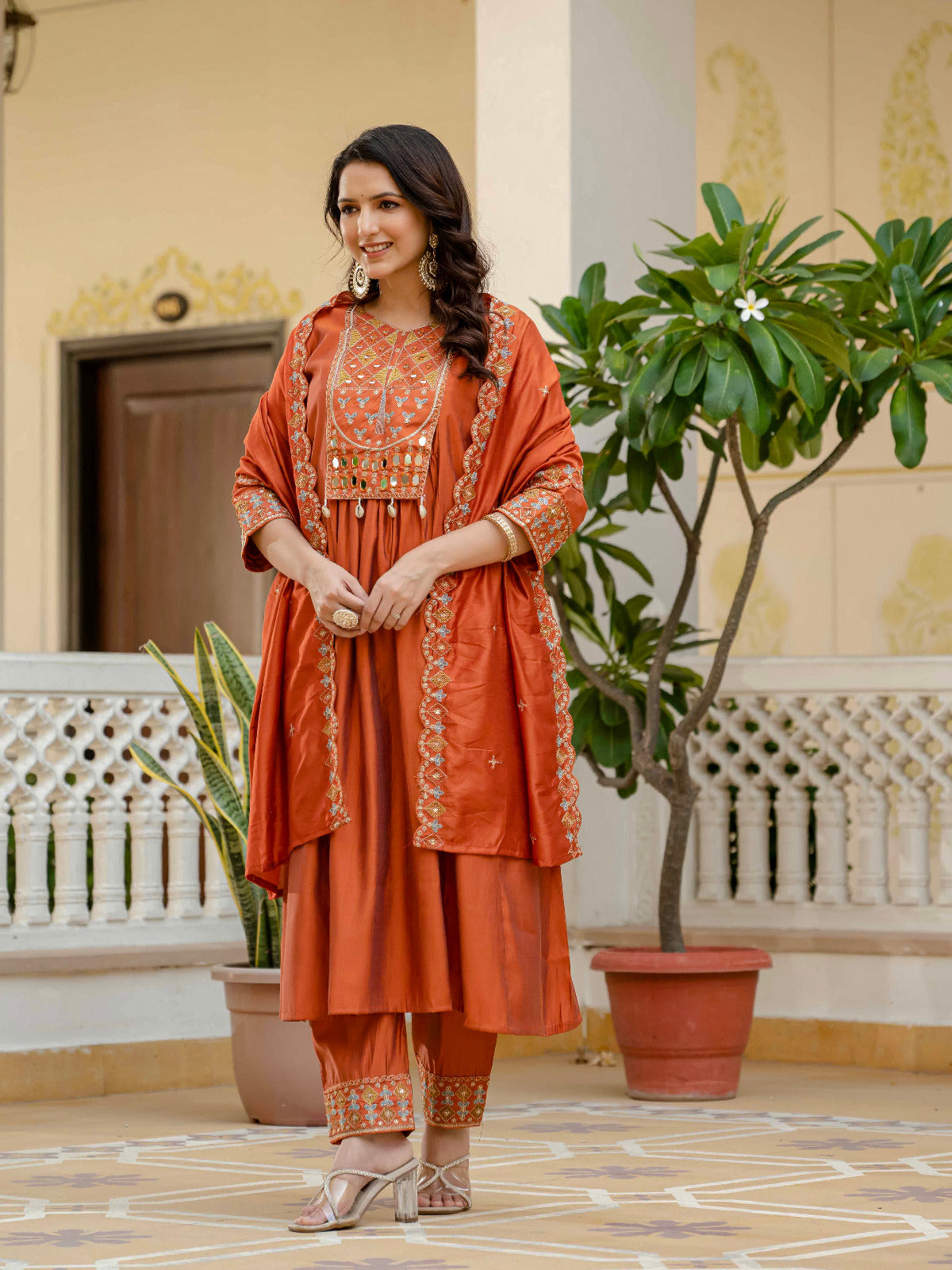 Elegant Embroidered Anarkali Kurti with Pant & Dupatta (Stitched – 3 Piece Set)