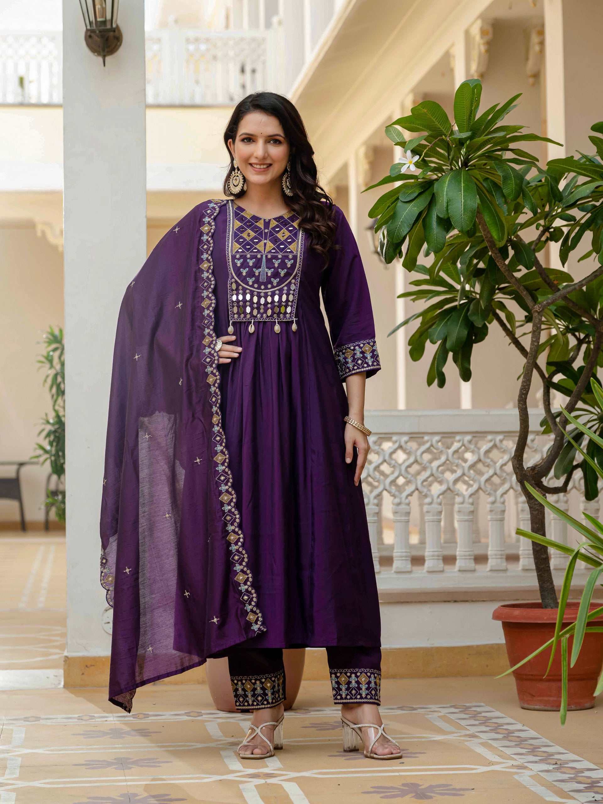 Elegant Embroidered Anarkali Kurti with Pant & Dupatta (Stitched – 3 Piece Set)