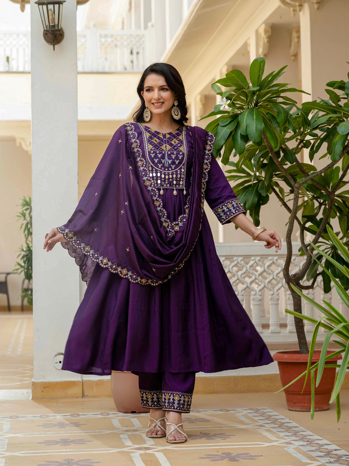 Elegant Embroidered Anarkali Kurti with Pant & Dupatta (Stitched – 3 Piece Set)