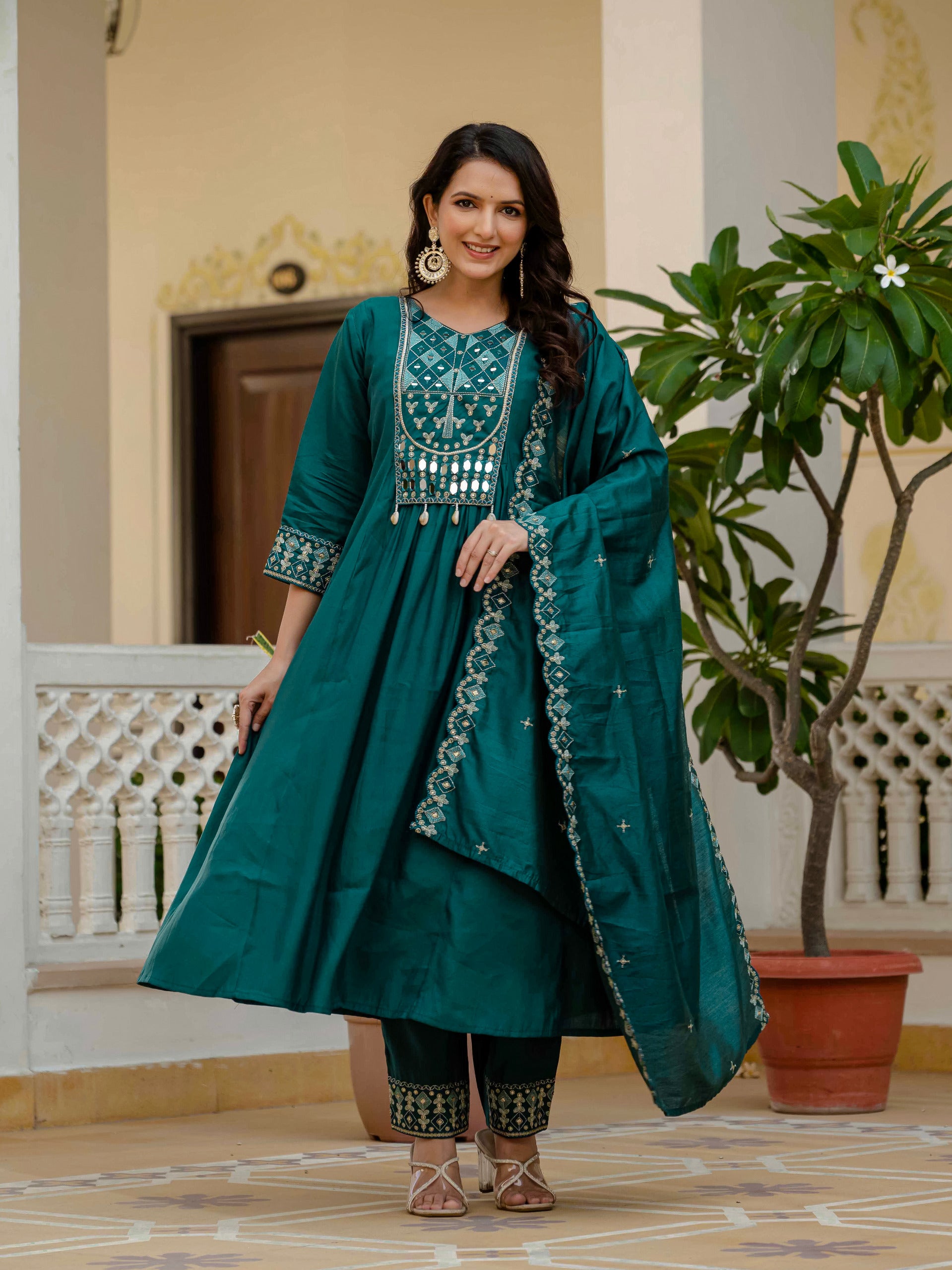 Elegant Embroidered Anarkali Kurti with Pant & Dupatta (Stitched – 3 Piece Set)