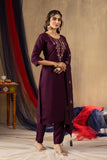 Elegant Viscose Kurti Set with Embroidered Pant and Chanderi Silk Dupatta