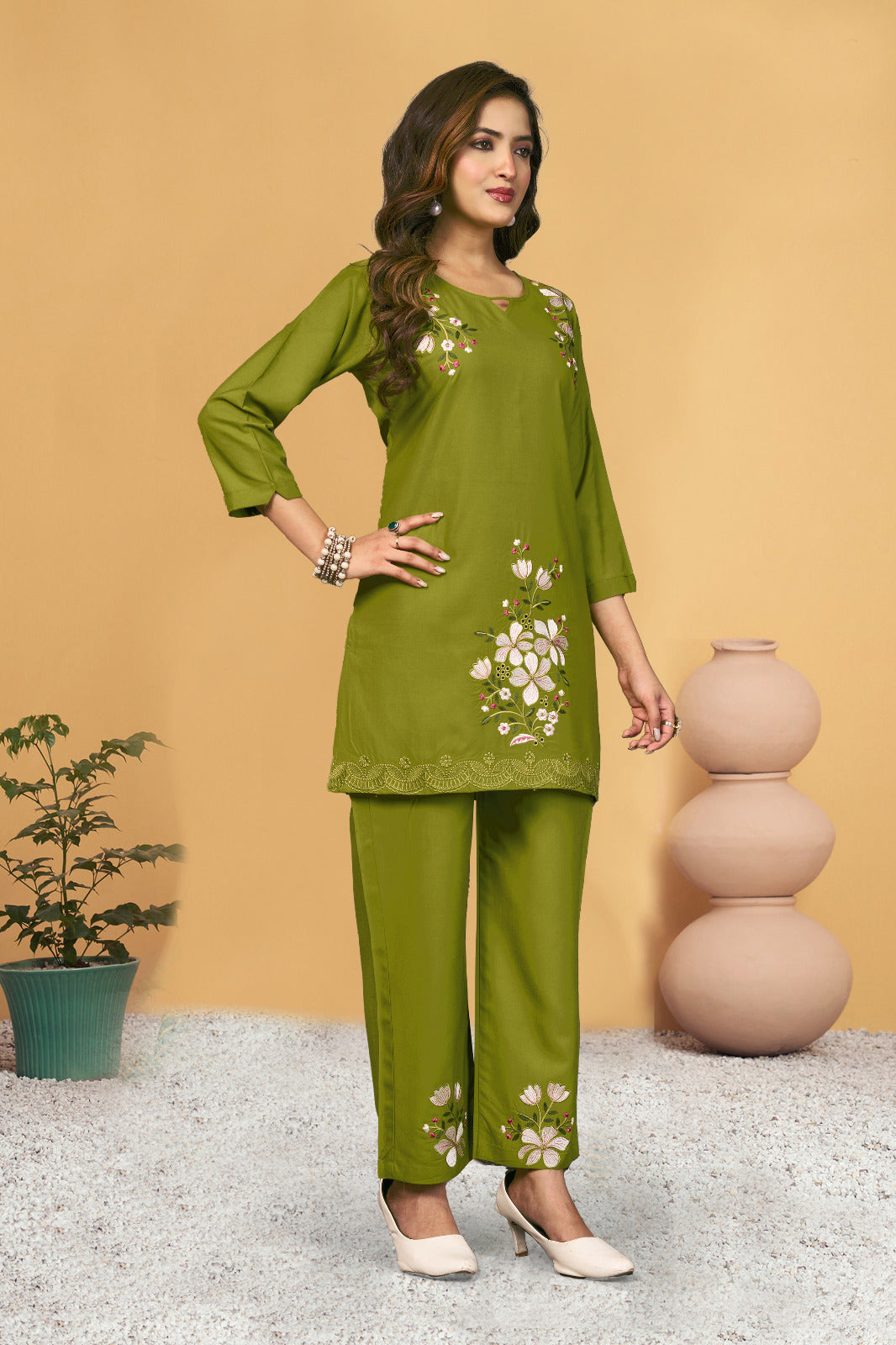 Heavy Viscose Rayon Embroidered Co-Ord Set