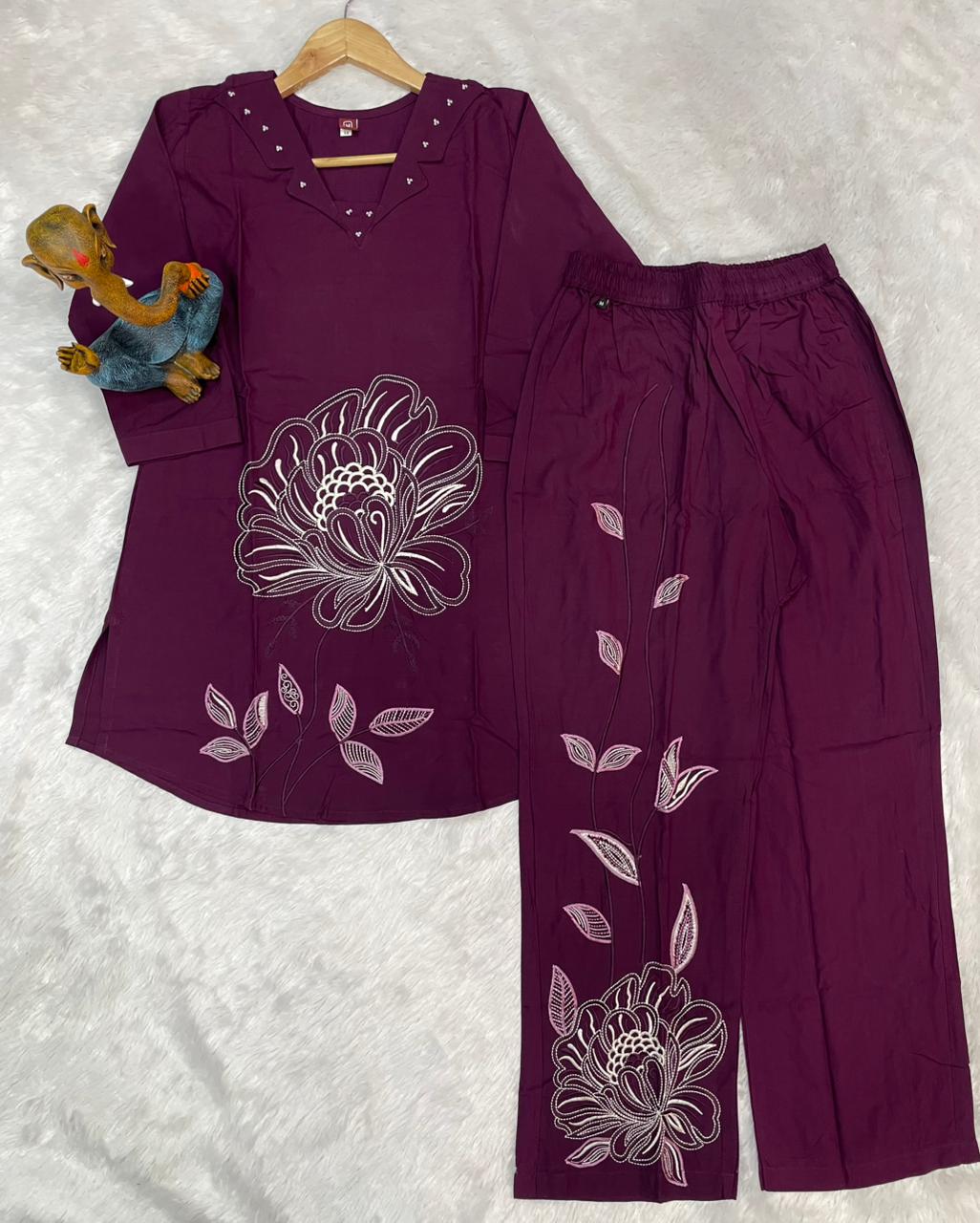 Premium Embroidered Viscose Rayon Co-Ord Set