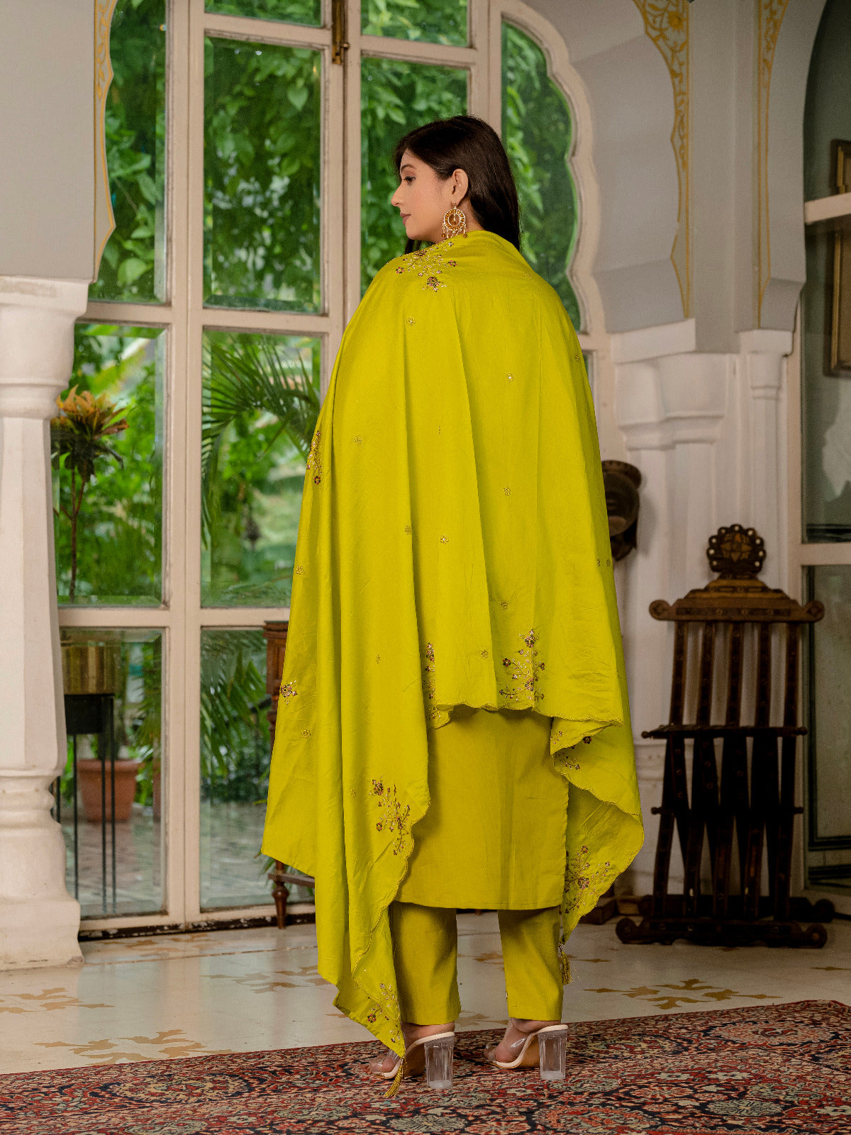 Elegant Marina Silk Embroidered Straight Kurti Pant Dupatta Set
