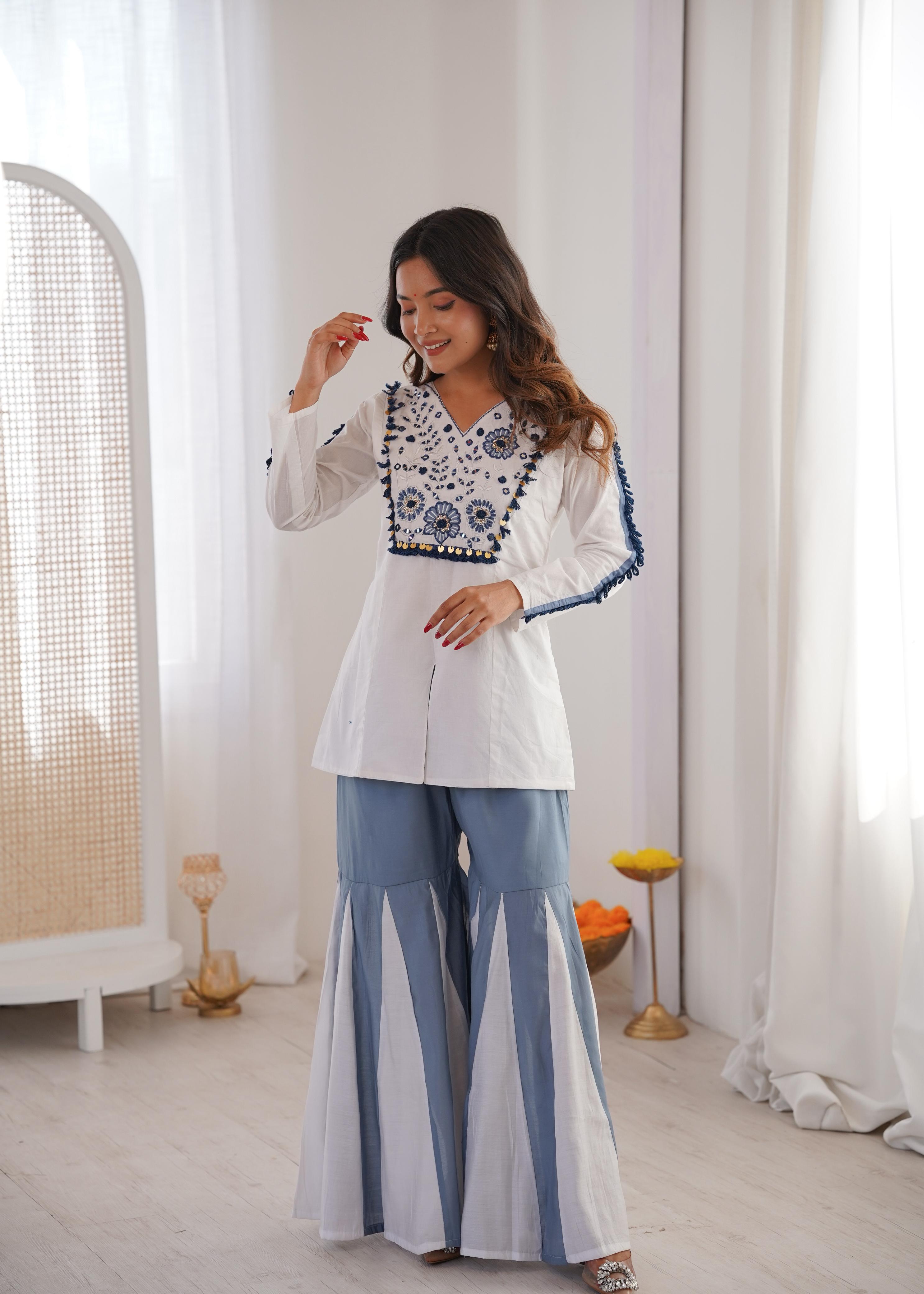 Premium Roman Silk Embroidered Co-ord Set | Real Mirror Work | Festival Special Designer Wear