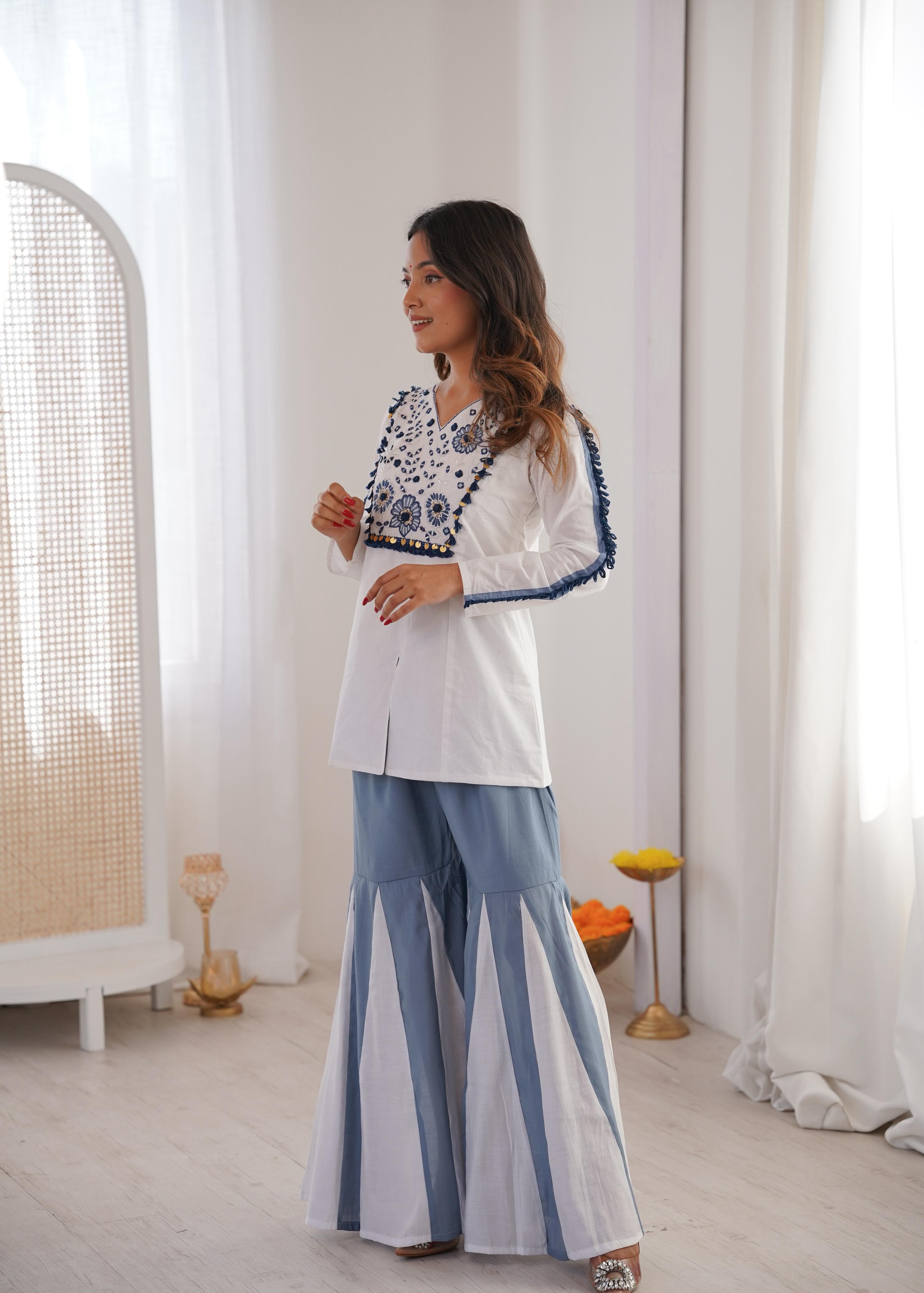 Premium Roman Silk Embroidered Co-ord Set | Real Mirror Work | Festival Special Designer Wear