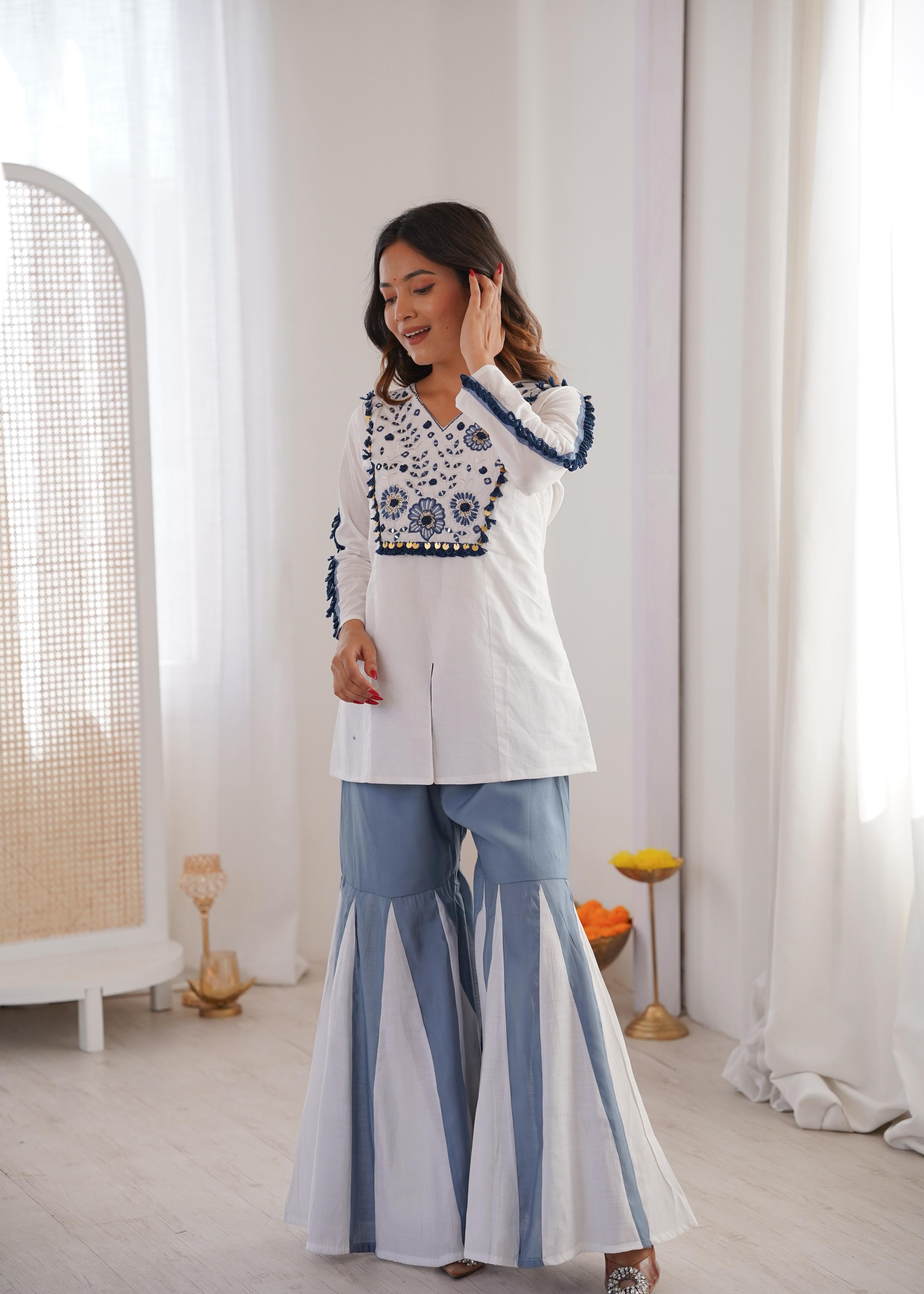 Premium Roman Silk Embroidered Co-ord Set | Real Mirror Work | Festival Special Designer Wear