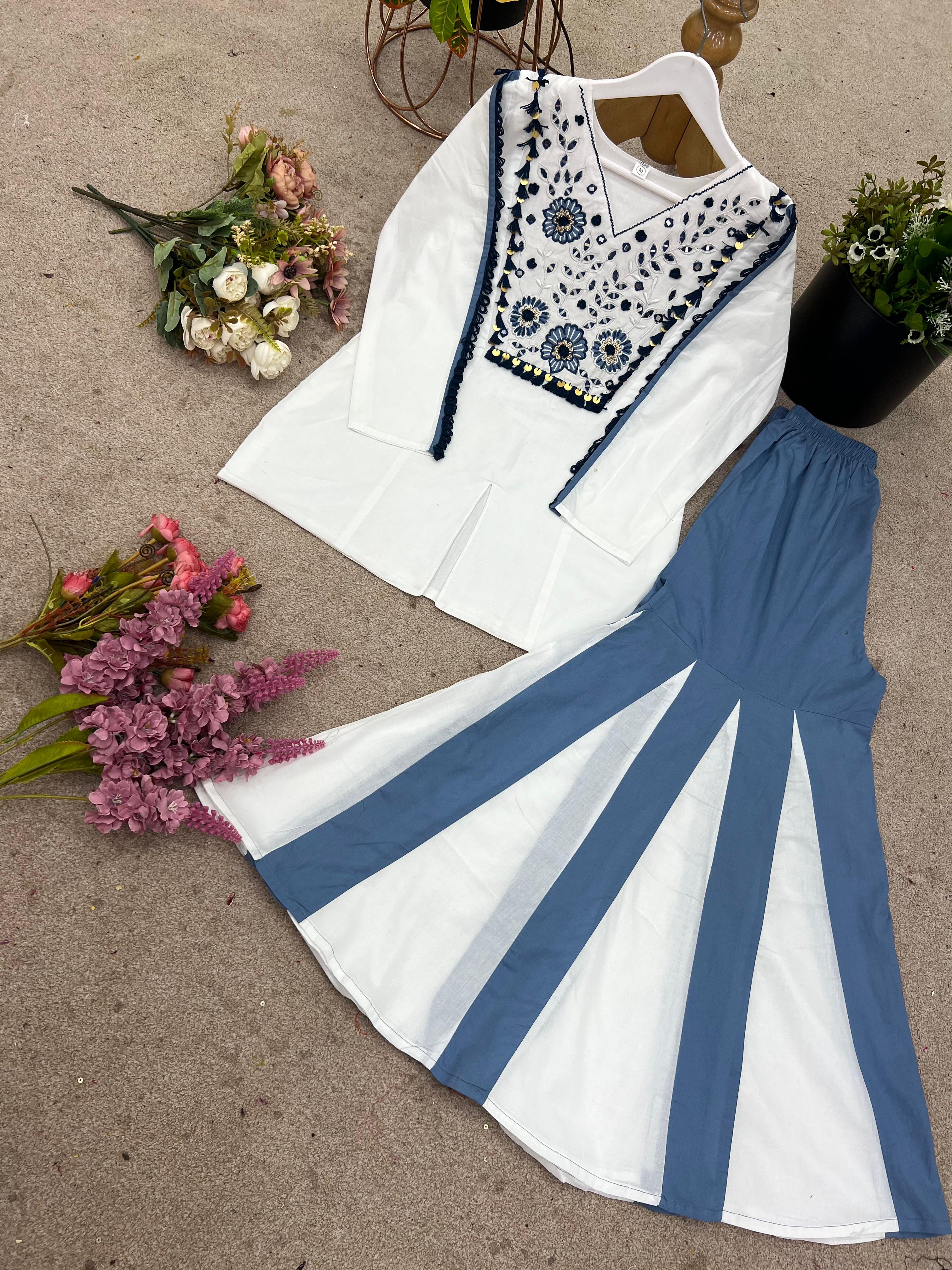 Premium Roman Silk Embroidered Co-ord Set | Real Mirror Work | Festival Special Designer Wear