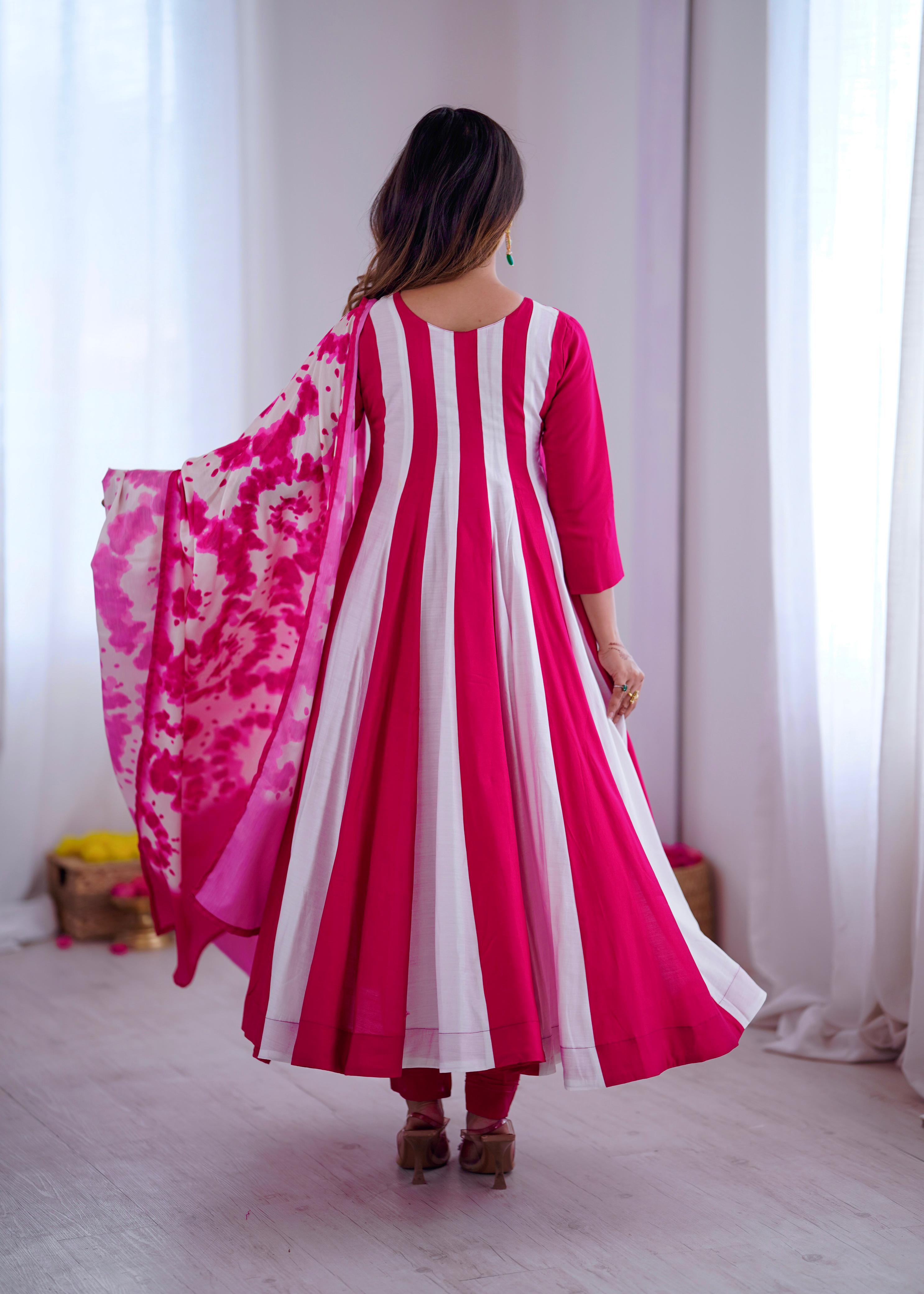 Premium Roman Silk Embroidered Anarkali Set with Digital Printed Dupatta | Fully Stitched 3-Piece Set