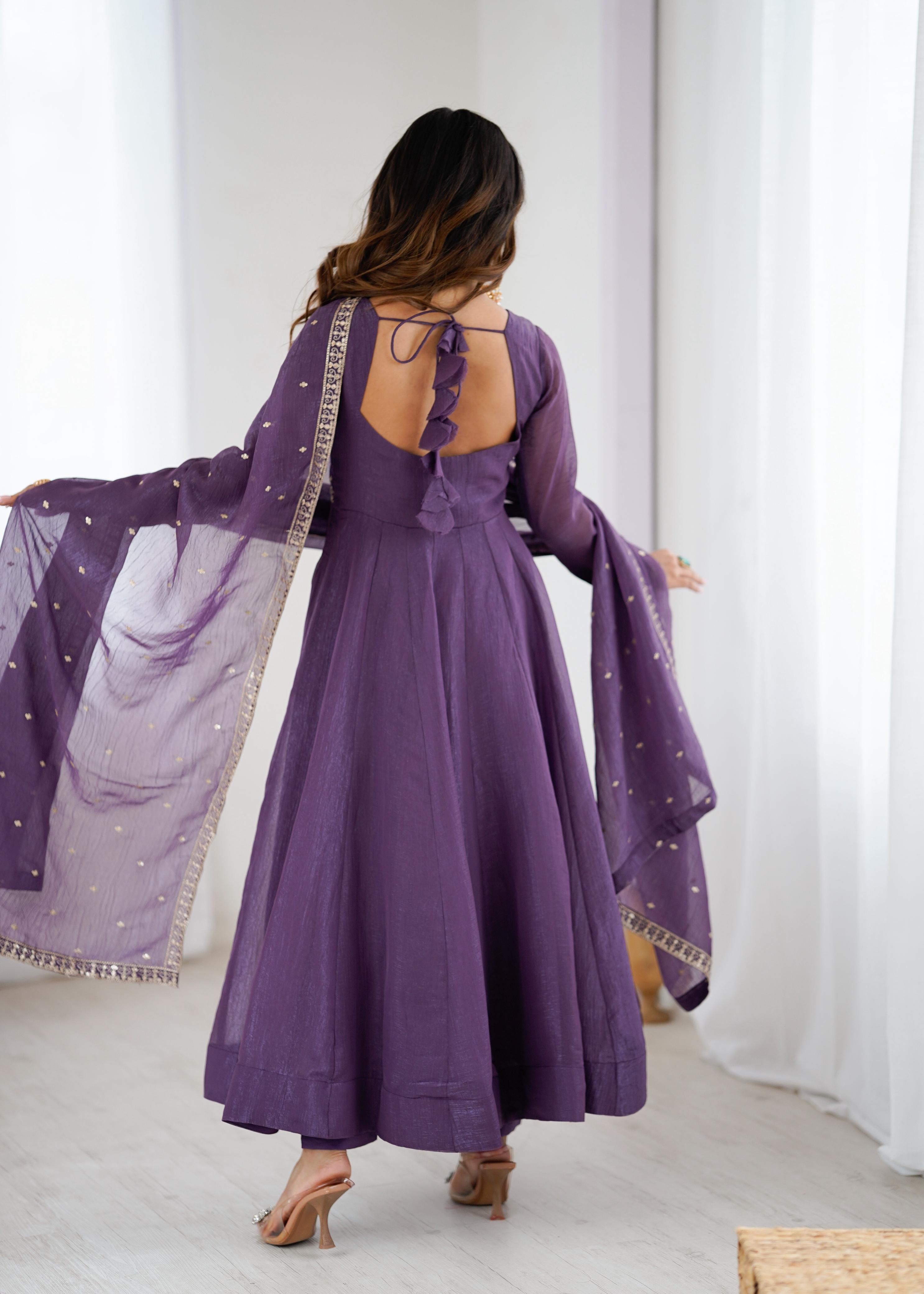 High-Premium Pure Crunchy Silk Fully Flared Anarkali Gown Set with Pan Clothiv High-Premium Pure Crunchy Silk Fully Flared Anarkali Gown Set with Pan Clothiv