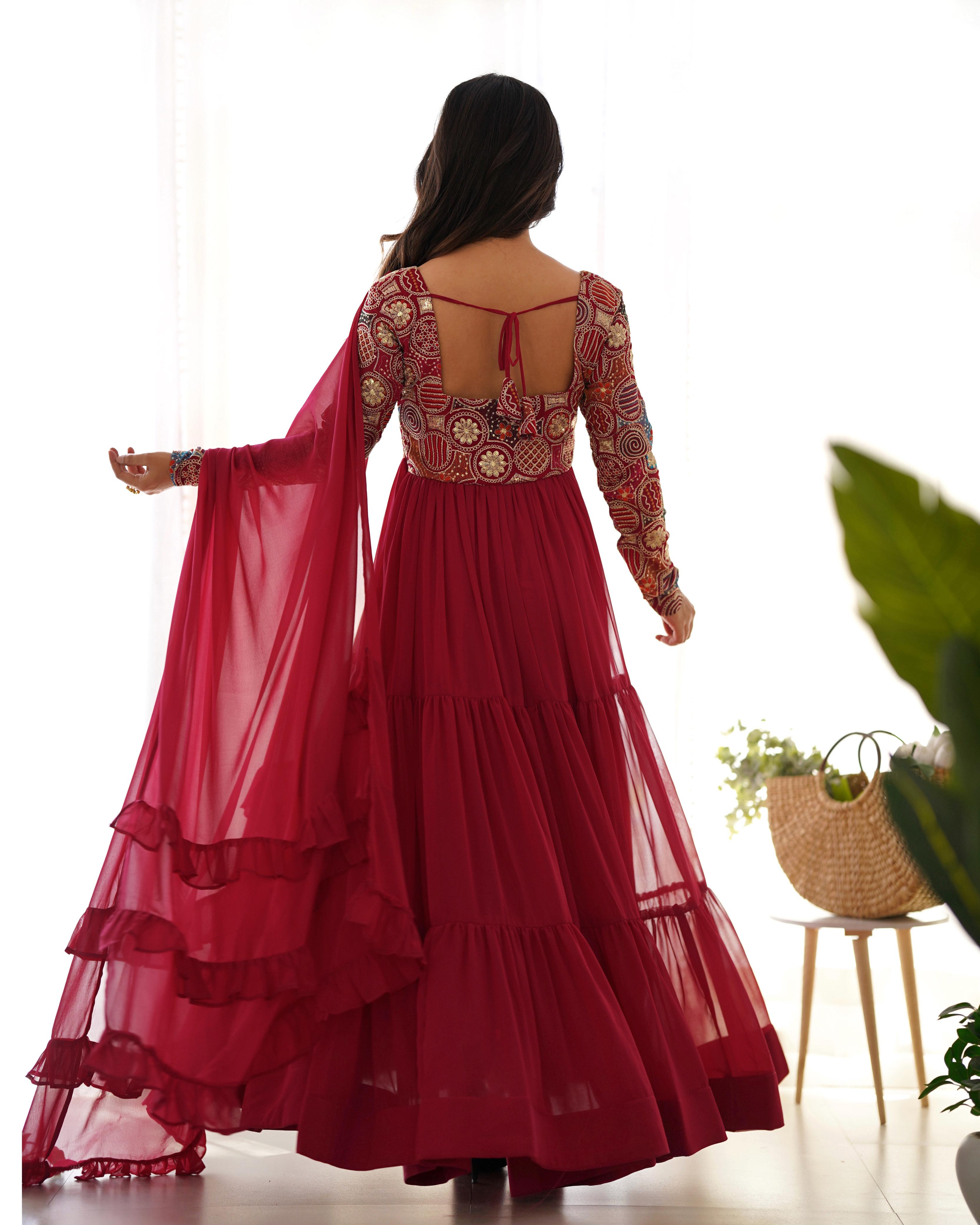 Colorful Pure Soft Fox Georgette Fully Flared Anarkali Suit with Dupatta & Pant