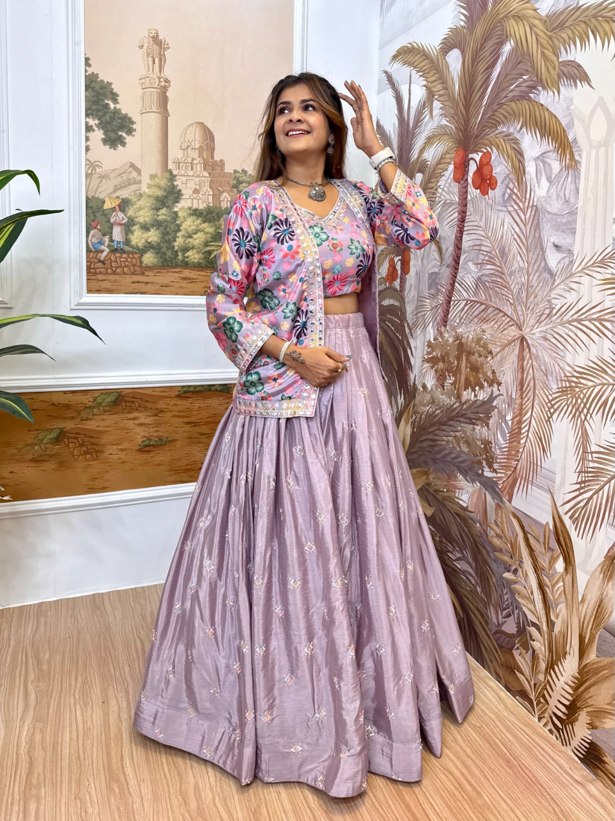 Exclusive Pure Chinon Embroidered Lehenga Choli with Koti Set