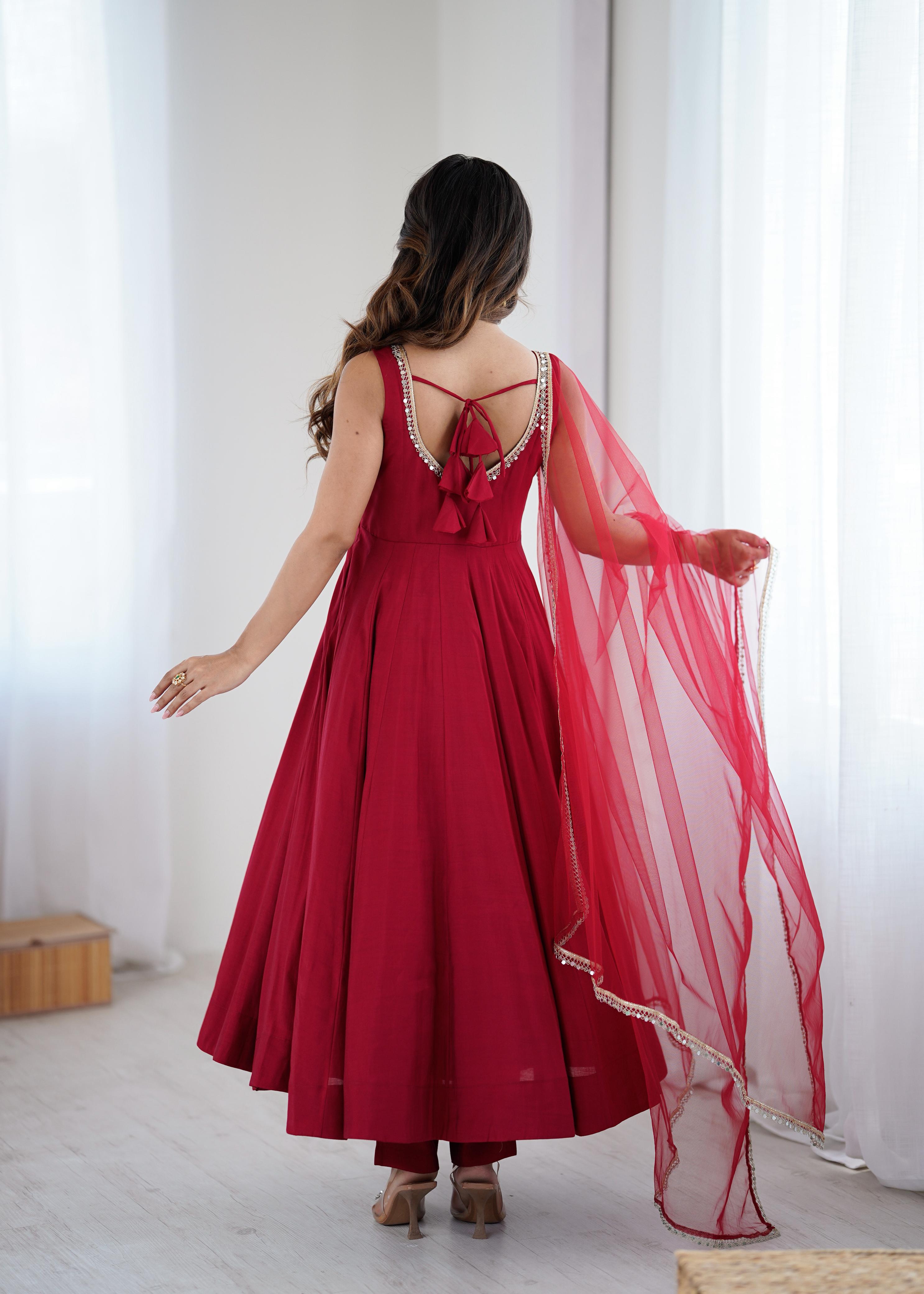 Pure Roman Silk Chanderi Fully Flared Anarkali Set with Pant & Dupatta