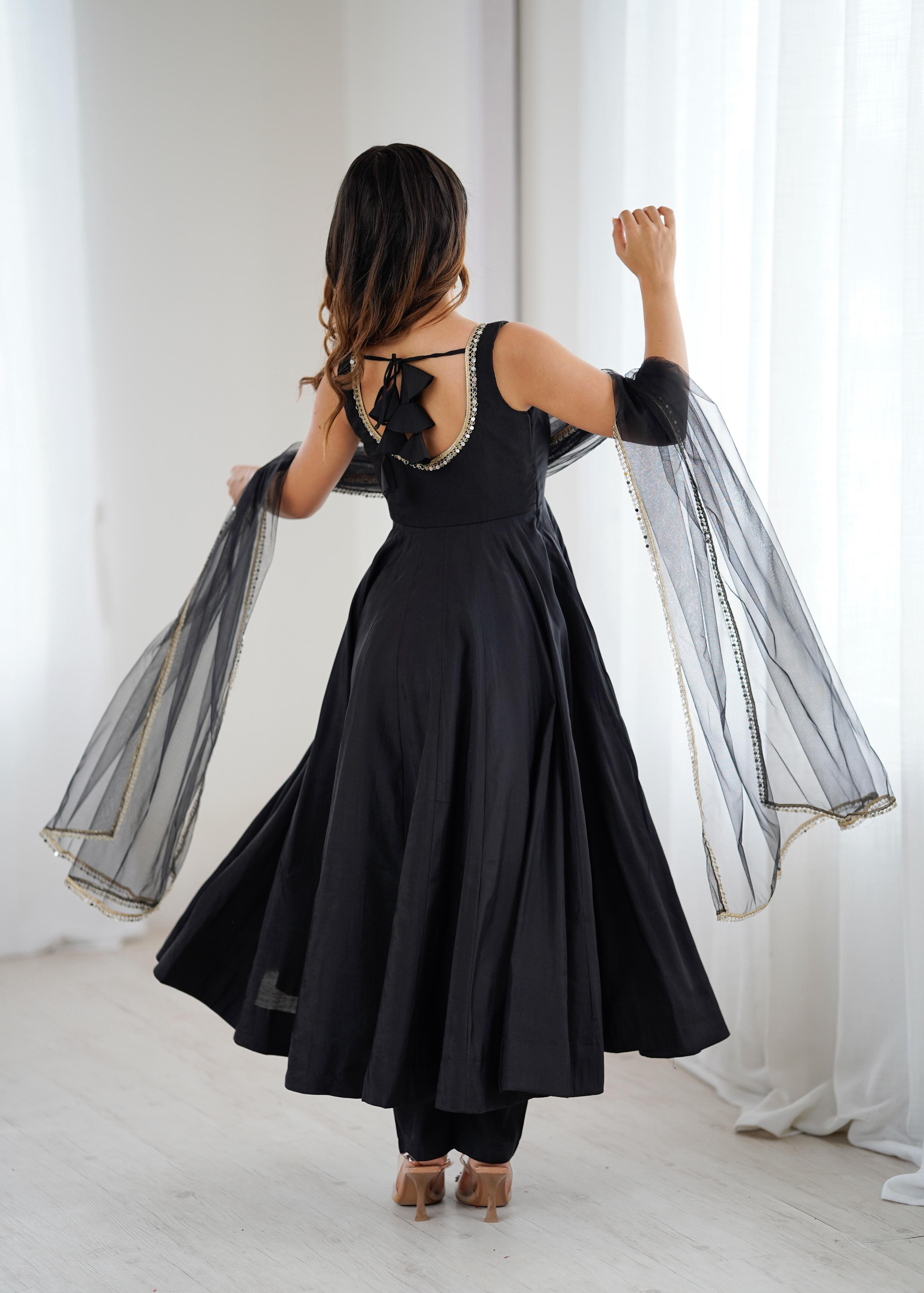 Pure Roman Silk Chanderi Fully Flared Anarkali Set with Pant & Dupatta