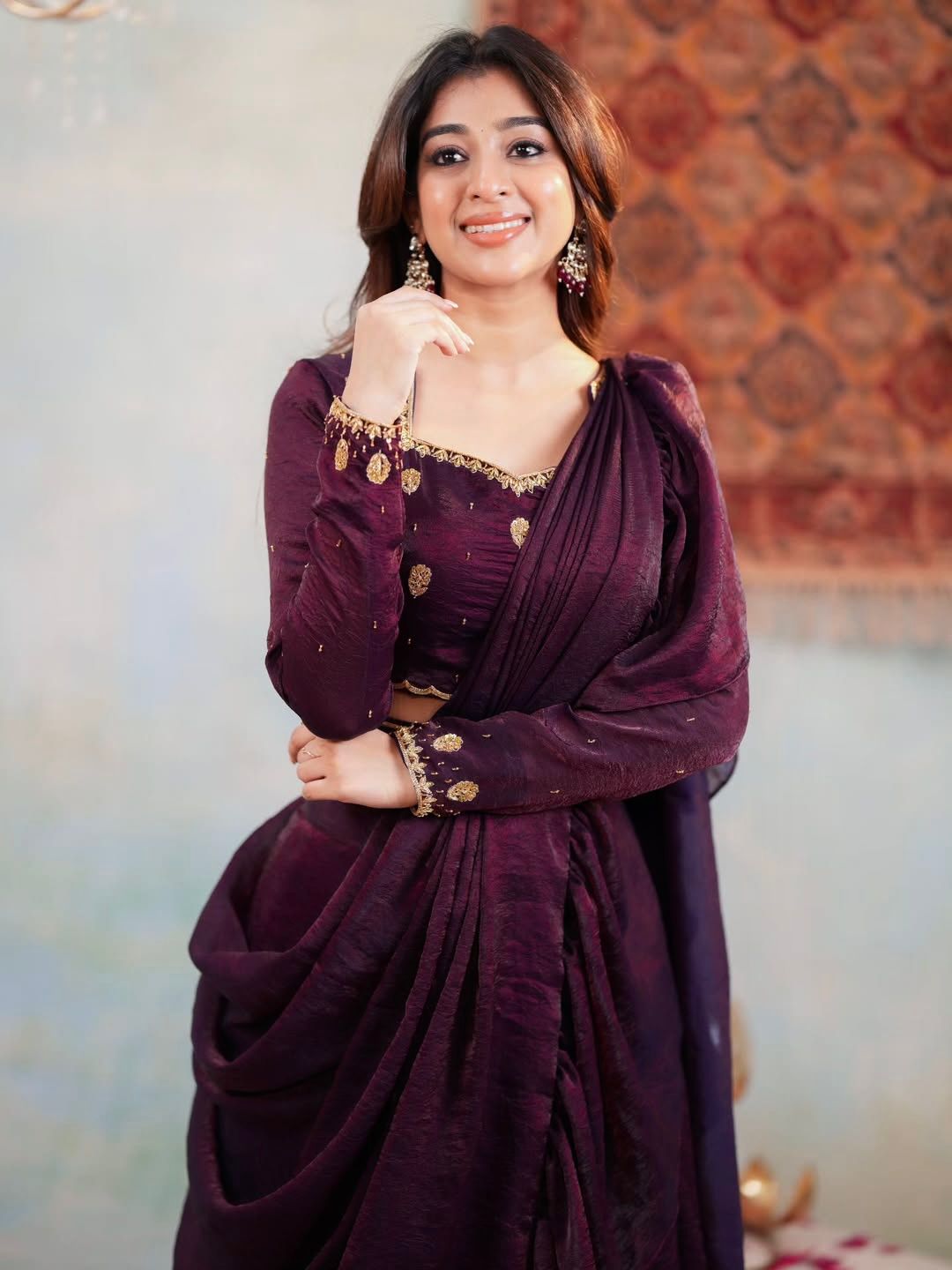 Two Tone Fandy Silk Embroidered Lehenga Choli Set with Dupatta – Full Stitched