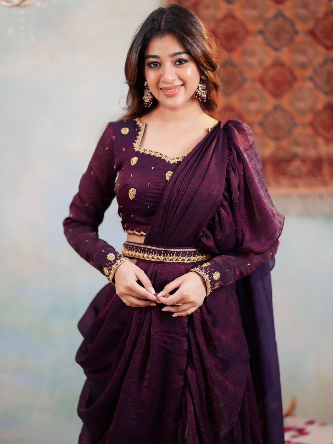 Two Tone Fandy Silk Embroidered Lehenga Choli Set with Dupatta – Full Stitched