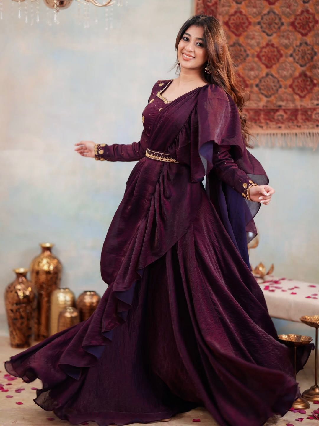Two Tone Fandy Silk Embroidered Lehenga Choli Set with Dupatta – Full Stitched