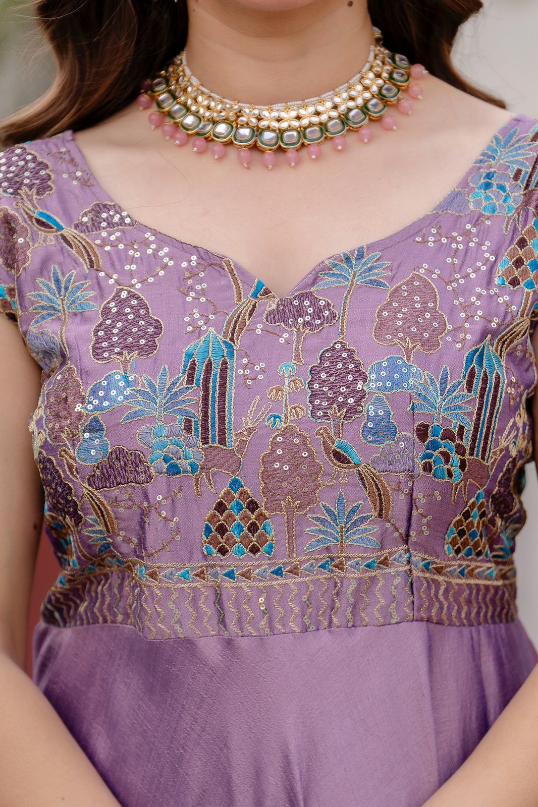 Vichitra Silk Embroidered Gown with Dupatta – 4 Meter Flair Festive Wear
