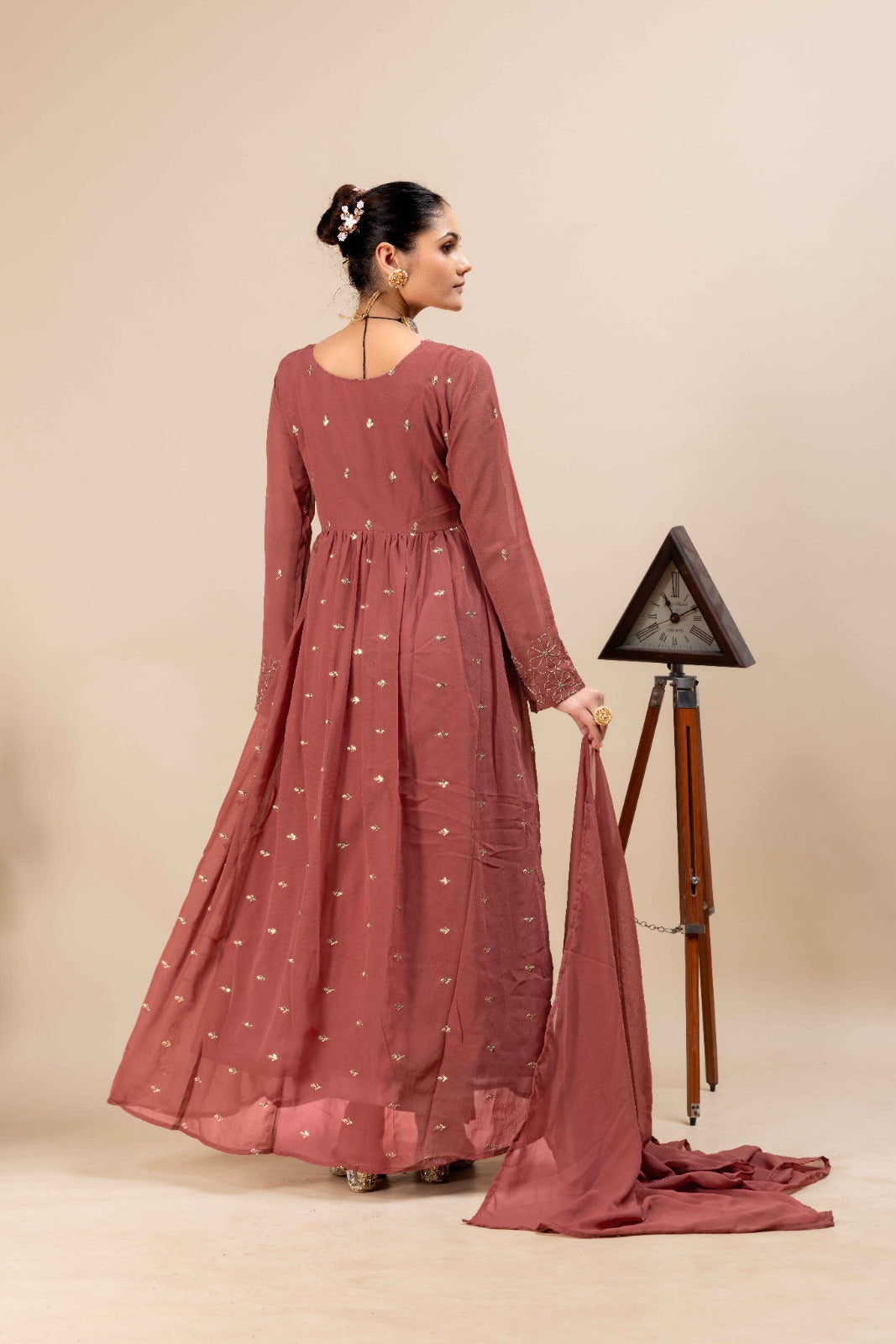 Pure Fox Georgette Flared Gown with Dupatta – 4 Meter Flair, Fully Stitched