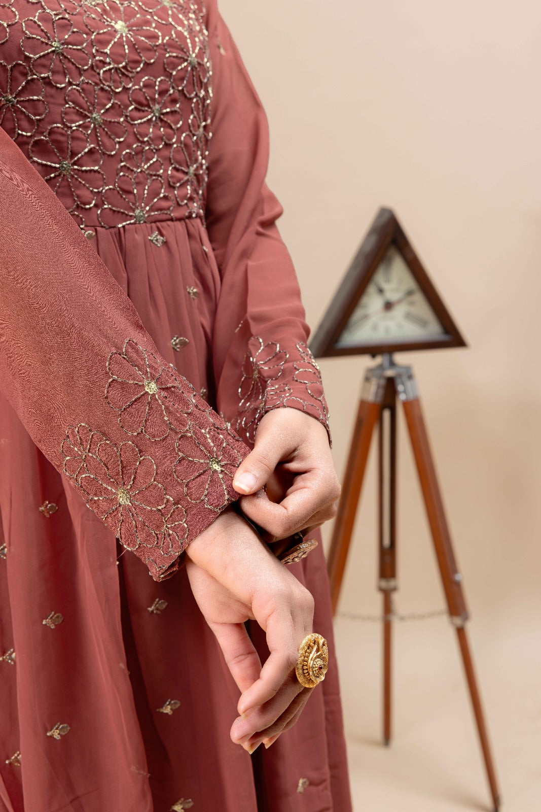 Pure Fox Georgette Flared Gown with Dupatta – 4 Meter Flair, Fully Stitched