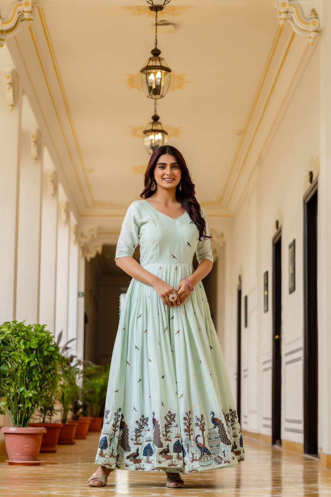 Chinon Embroidered Flared Gown with Dupatta – 3.5 Meter Flair Festive Wear