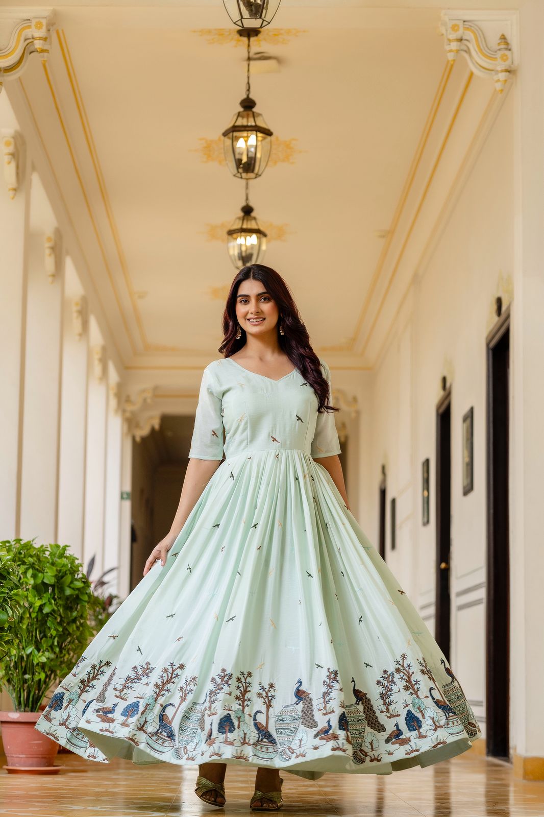 Chinon Embroidered Flared Gown with Dupatta – 3.5 Meter Flair Festive Wear